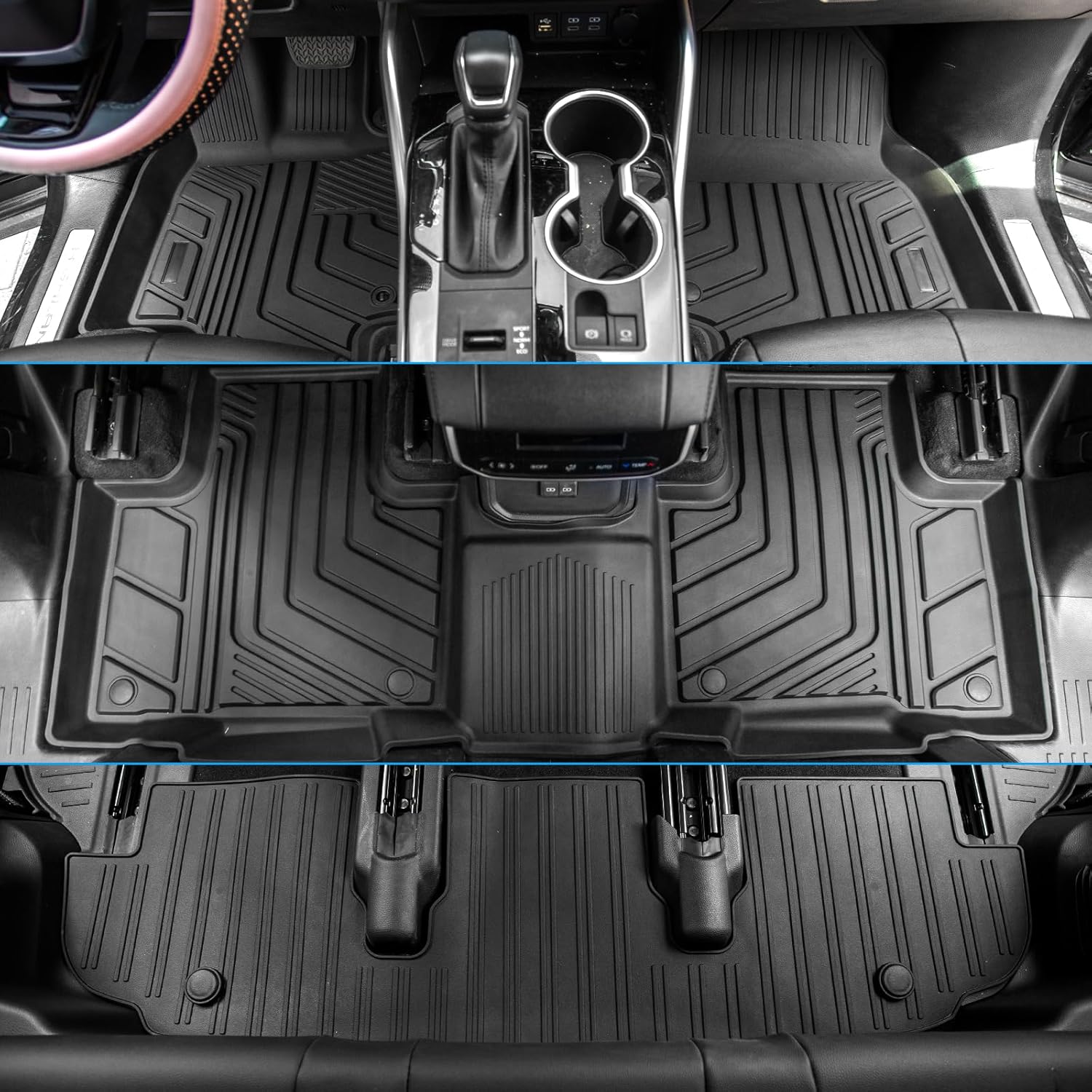 Bomely Floor Mats Compatible with 2020-2026 Toyota Highlander Cargo Liner Back Seat Cover Hybrid Fuel 2025 7 Seats Highlander Accessories (2020-2026,Floor Mats+Trunk Mat with Backrest Mat) - Image 6