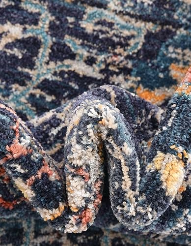 Miniatura 7 de Unique Loom Lola Collection - Alfombra vivacious (7 pies 10 pulgadas, redonda, azul marinoazul claro)