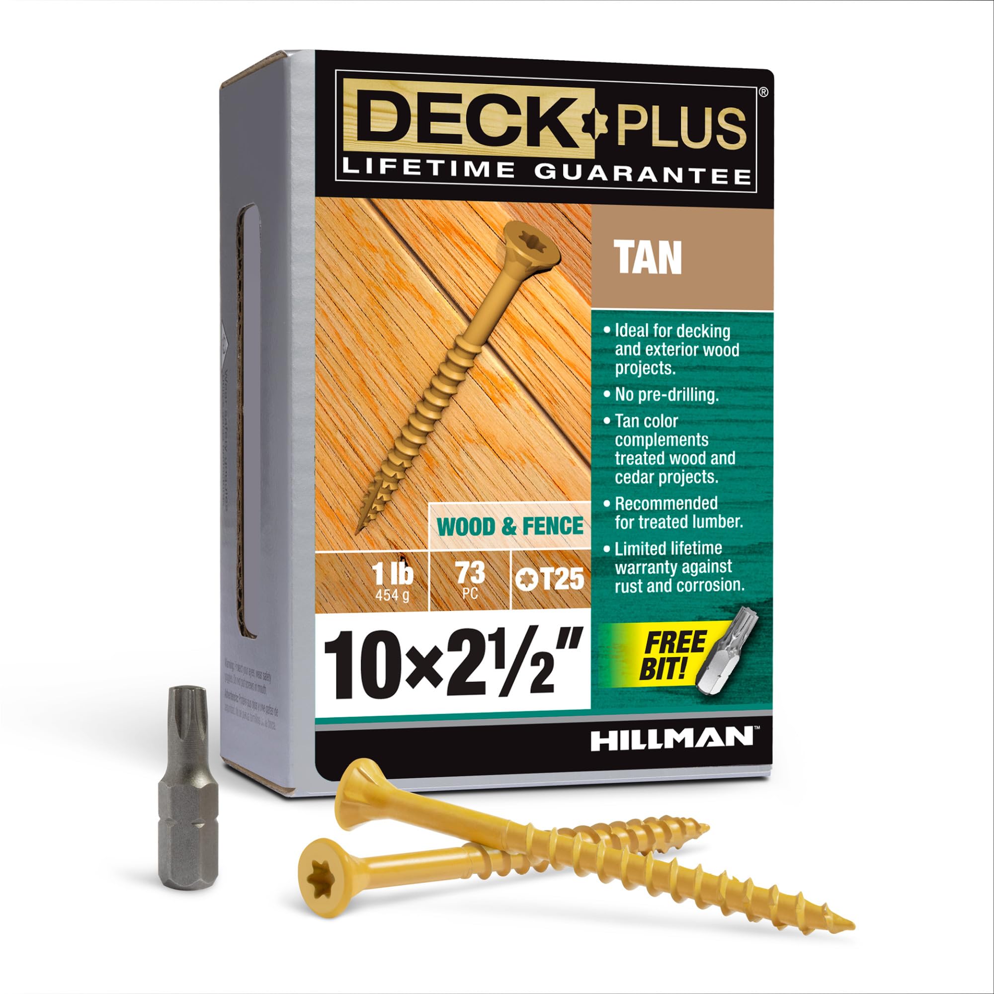 Deck Plus 48415 Exterior Wood Screws, #10 x 2-1/2", 4-Layer Epoxy Coated, Torx/Star Drive Included, Coarse Thread, Decking Screws, Outdoor Rust Resistant, Tan, 73pcs