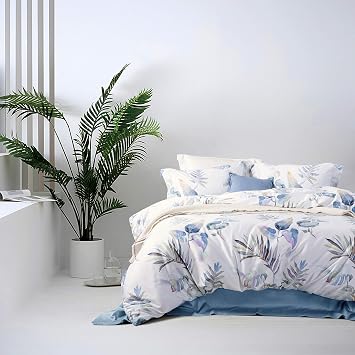 MILDLY Floral Duvet Cover Set - 100% Long-Staple Cotton Palm Leaf Pattern Printed Comforter Cover 3pcs Soft Breathable Luxury Bedding for All Season