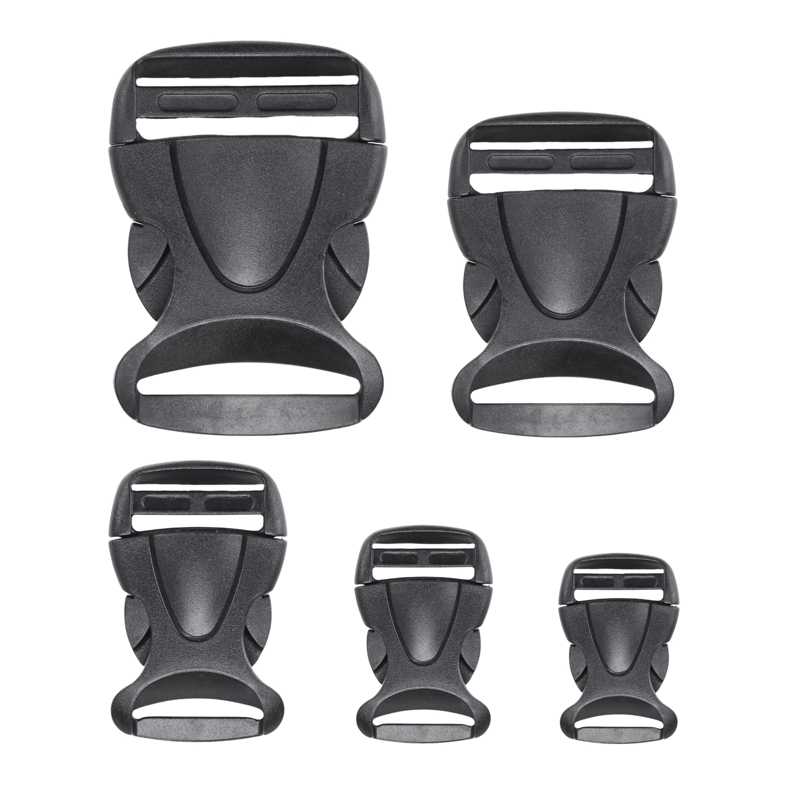 Push-in buckles for webbing straps, size 20 mm, 2 pieces, in black, made of plastic, push-in buckle click fastener, replacement clip, belt repair set, rucksack strap fastener, fixing strap