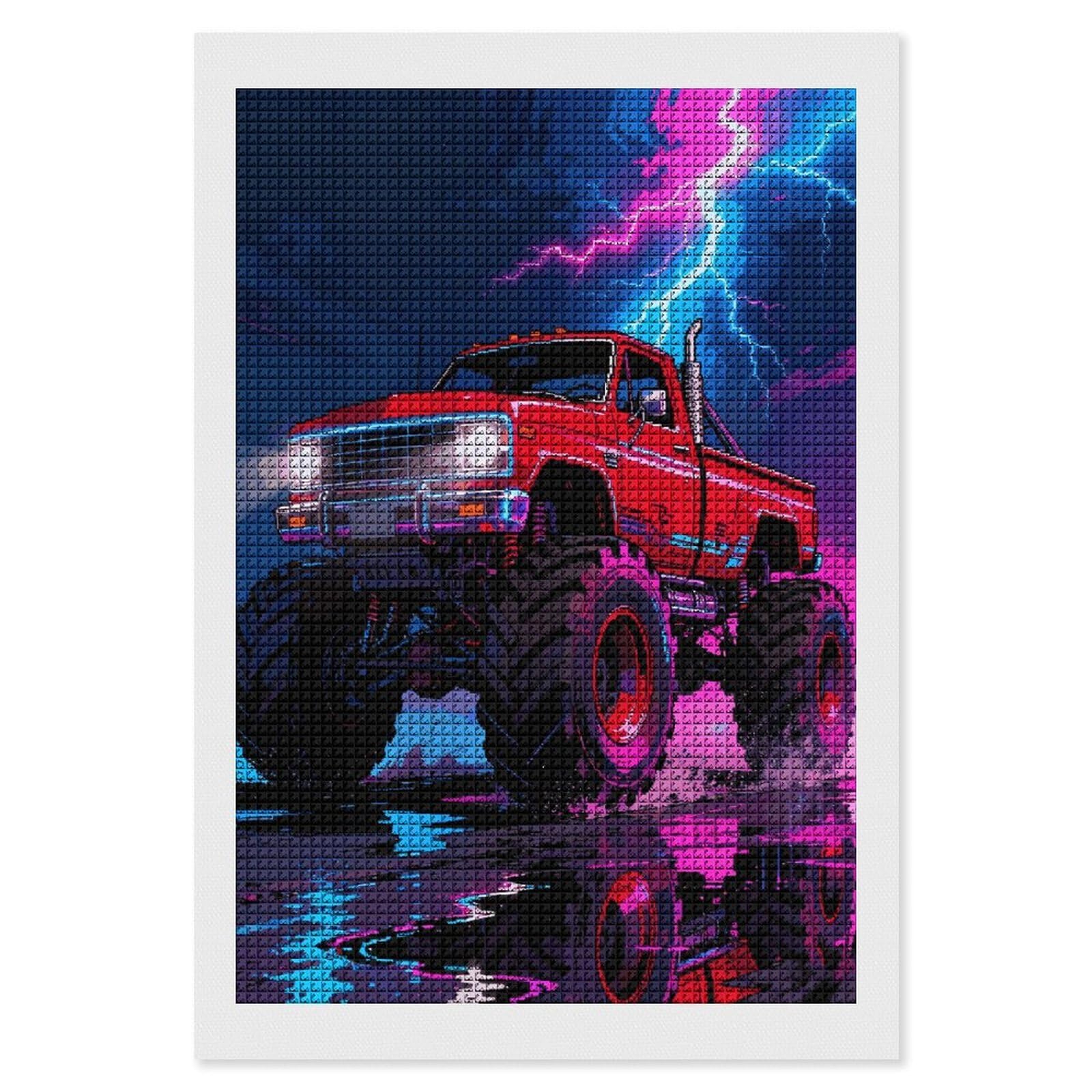 Monster Truck Lightning Roar Diamond Painting Kits for Adults Beginners 8x12 Full Drill Diamond Art with DIY Tools Square 5D Diamonds Dots Crafts Gem Art Paint by Diamonds for Home Wall Decor Relaxi