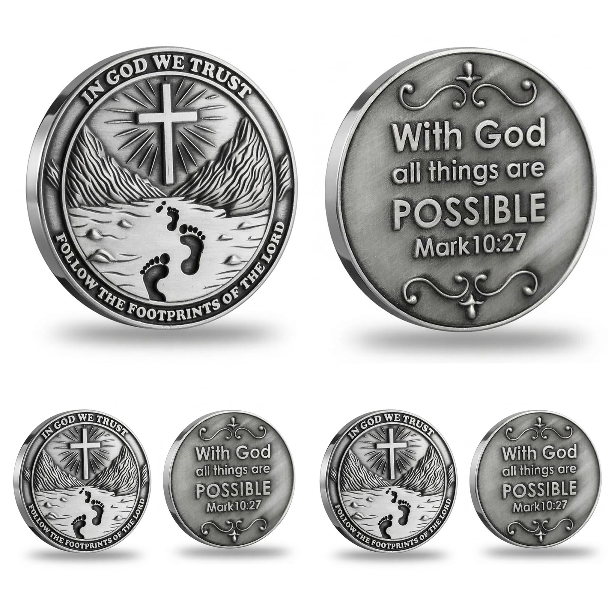 3 Pcs Christian Pocket Coin, with God All Things are Possible Mark 10:27, Inspirational Faith Gift for Tough Times, Religious Encouragement Keepsake for Men and Women, Gift for Him Her Friend Family