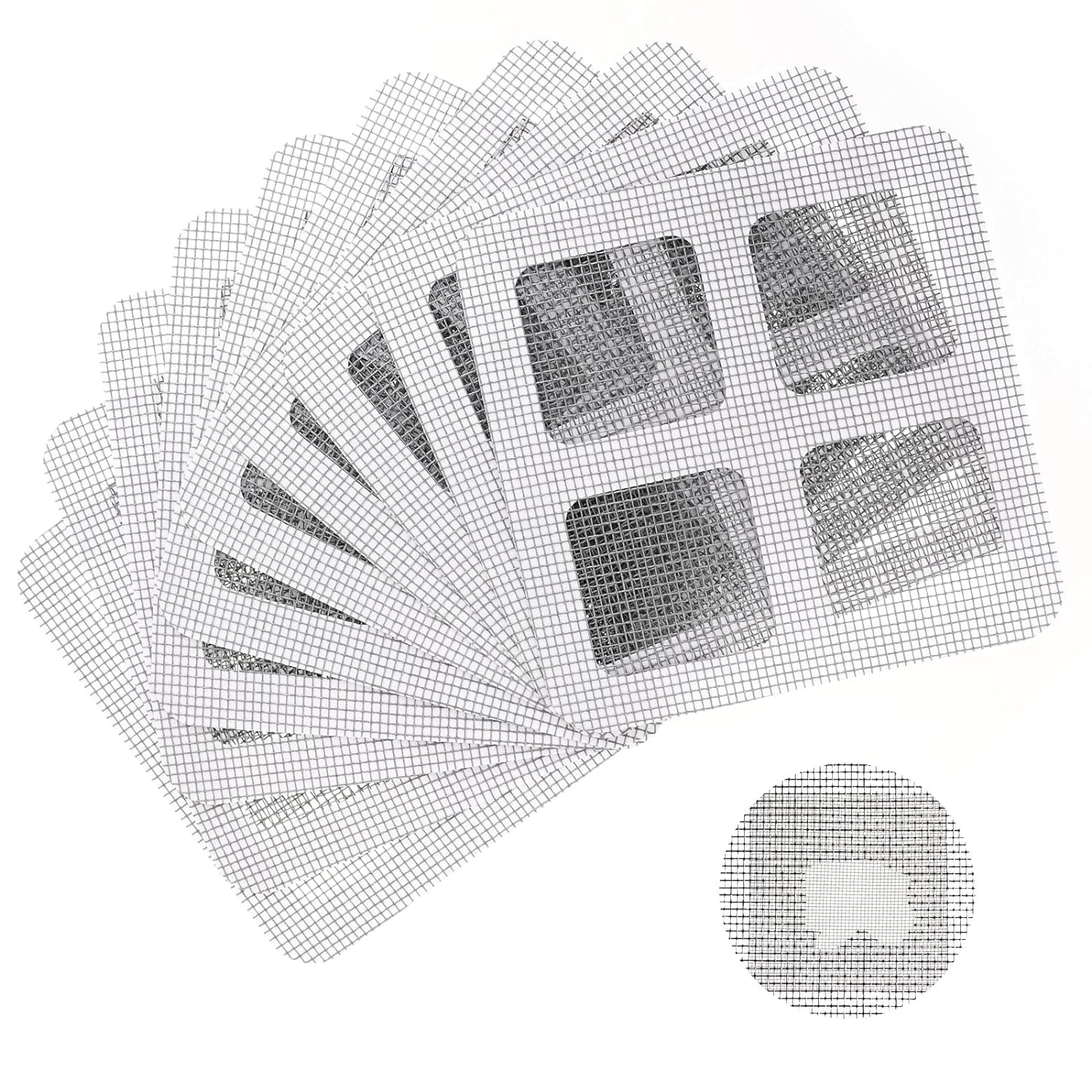 Lonimia 50pcs Self-Adhesive Window Screen Repair Patches Kit,Window Screen Repair Patch10cm×10cm,Screen Repair Kit Fiberglass Mesh Wall Repair Patches Drywall Tools Wall Hole Quick Repair Patch