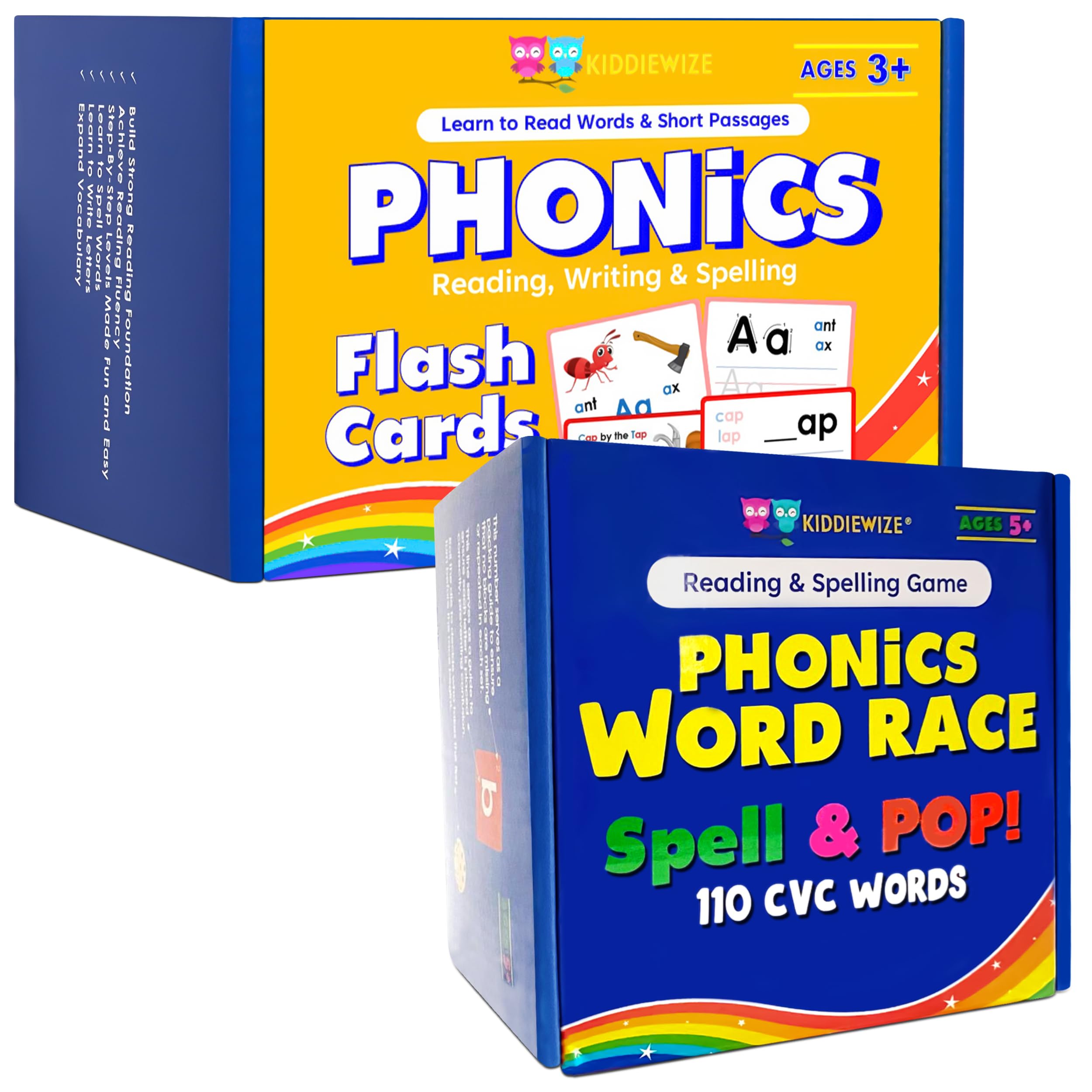 154 Phonics Flash Cards with Decodable Passages, Learning to Read for Kids, CVC Word Games for Kids Ages 4-8, Spelling & Reading Kids Games