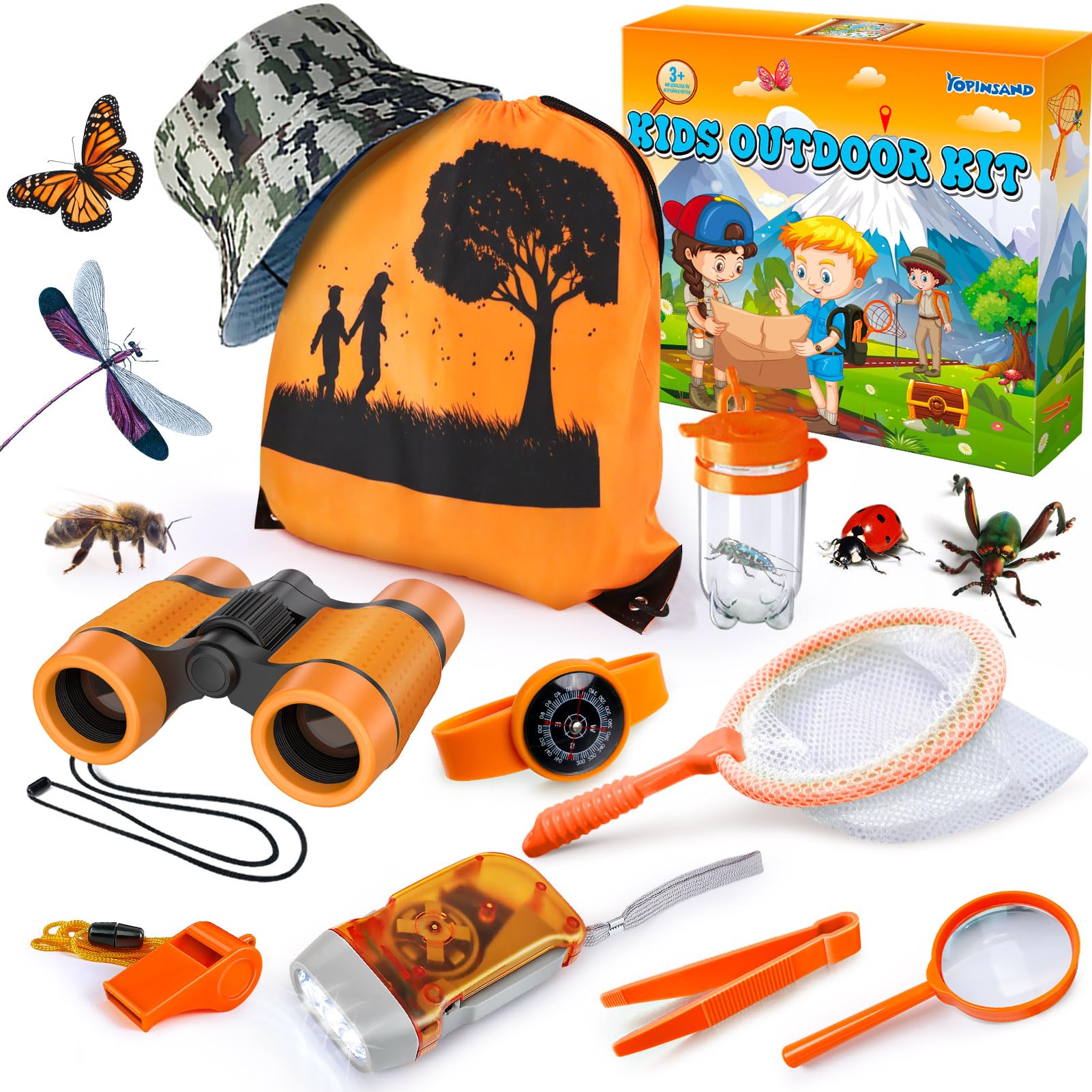 YOPINSAND Outdoor Exploration Kit, Camping Gear for Kids, Children's Toy Explorer Kit with Backpack & Hat, Binoculars, Ideal Outdoor Camping Adventure Toys for Boys Girls 3-12