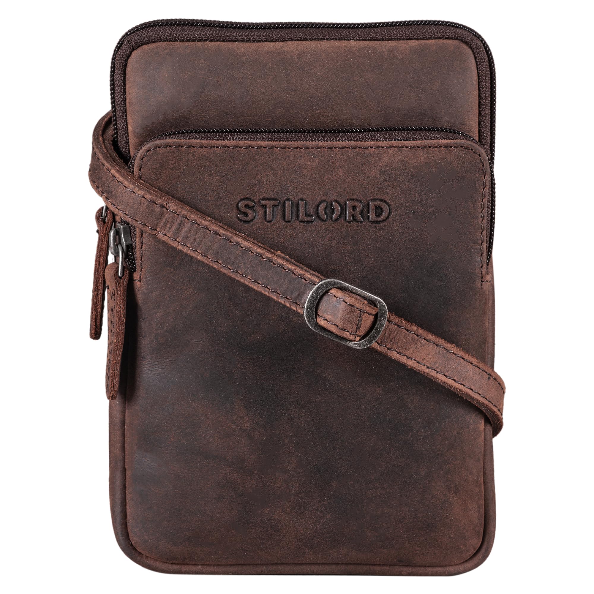 STILORD Elin Brustbeutel Leder groß Herren Damen Handy Umhängetasche echtes Vintage Leder zamora braun