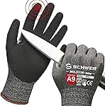 Schwer ProGuard Highest Level Cut Resistant Work Gloves PR3326 for Extreme Protection,ANSI A9 Cut Gloves with Reinforced Thumb, Non Slip, Breathable, Durable, Touch-screen, Non PFAS, Black 1 Pair(L)