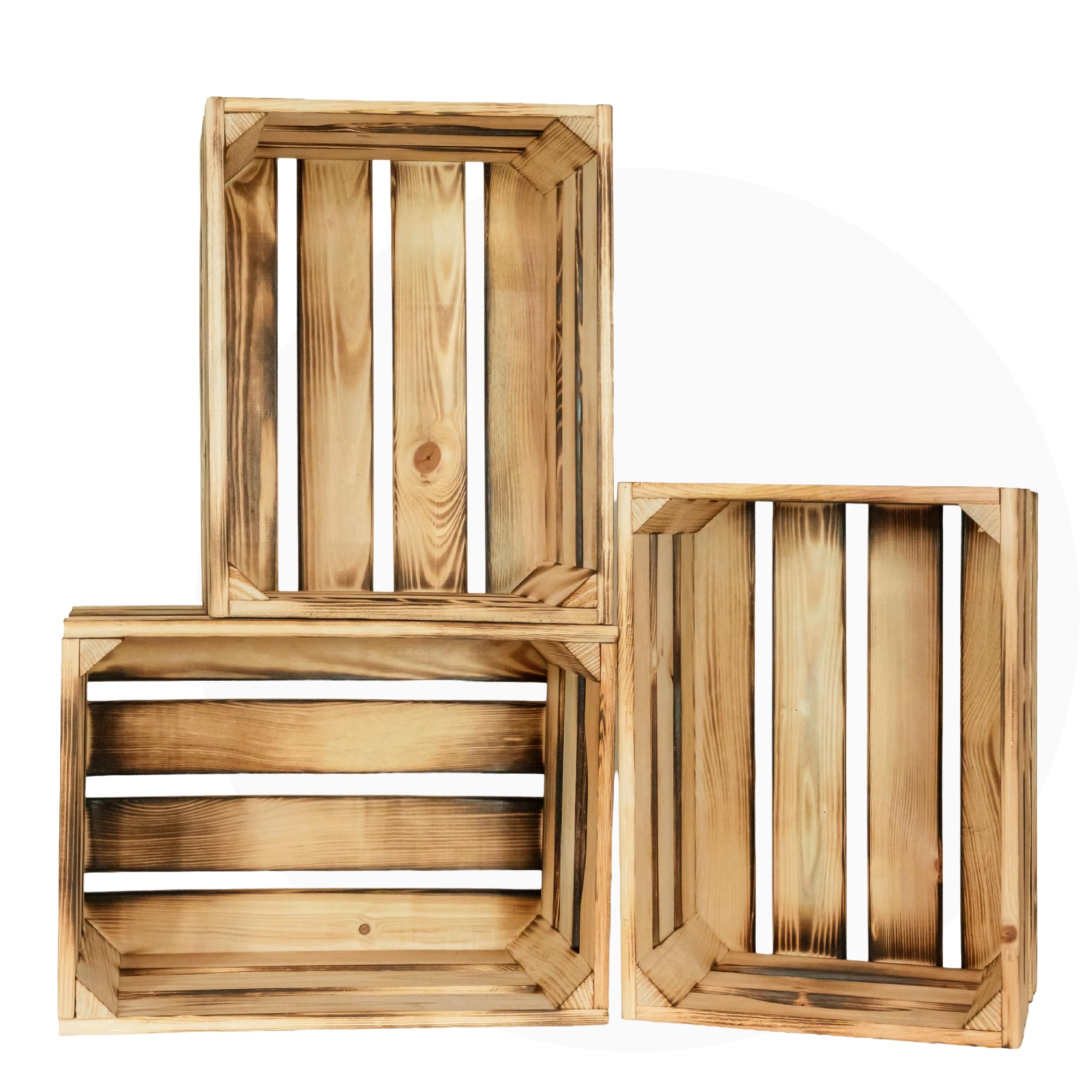 ITA Home & Garden Mira Series 3-pak drewnianych skrzynek w 3 rozmiarach, można układać w stos, gniazdować, ozdobne pudełka do przechowywania z miękkiego drewna z certyfikatem FSC - wykończenie dymne