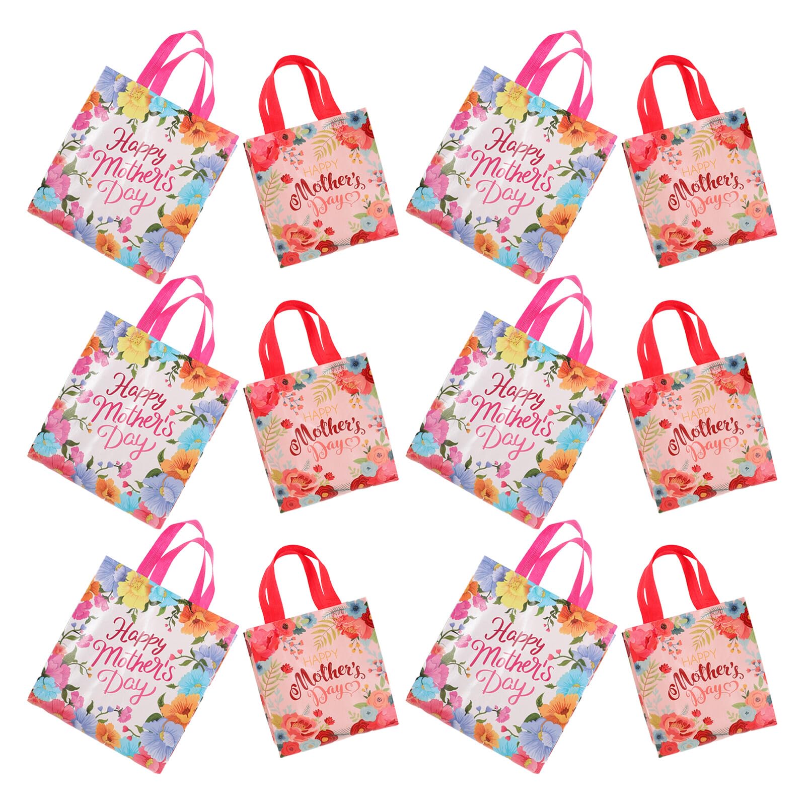 UTHCLO Bolsas de Obsequio Día Madre 24 Piezas Bolsa No Tejida con Asas Diseño Floral Tamaño Mediano para Envolver Regalos Dulces y Recuerdos de Fiesta para Mamá y Abuelas
