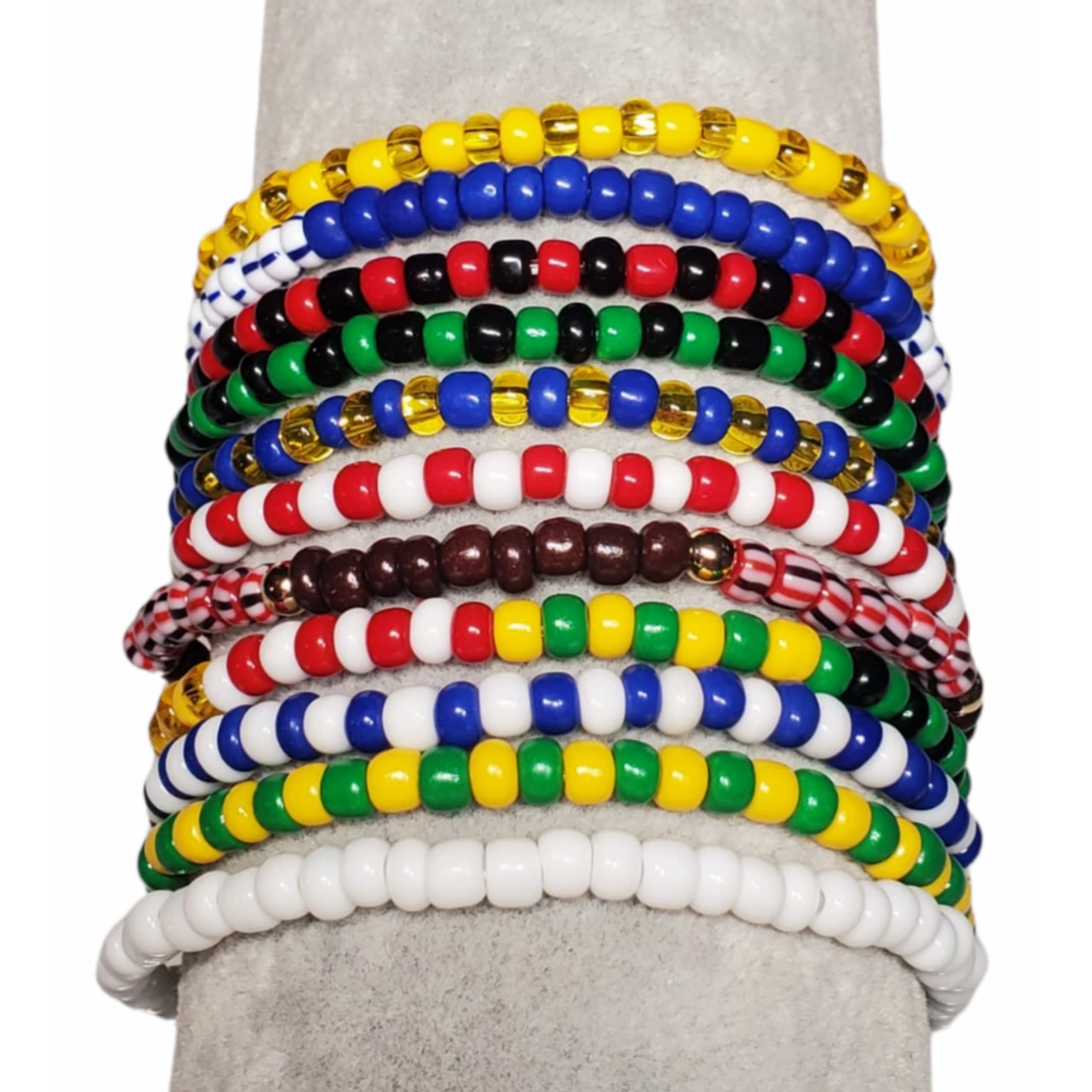 11 pcs Ilde Pulseras Santeria Blessed Handmade Unisex Stretch Bracelet Set Iyawo Babablawo Orula Shango Obatala Eleggua Ogun Ochosi Oshun Yemaya Oya San Lazaro Seven African Powers