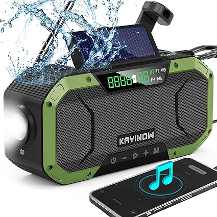 Hand Crank Solar Power Emergency Radio with Waterproof Bluetooth Speaker