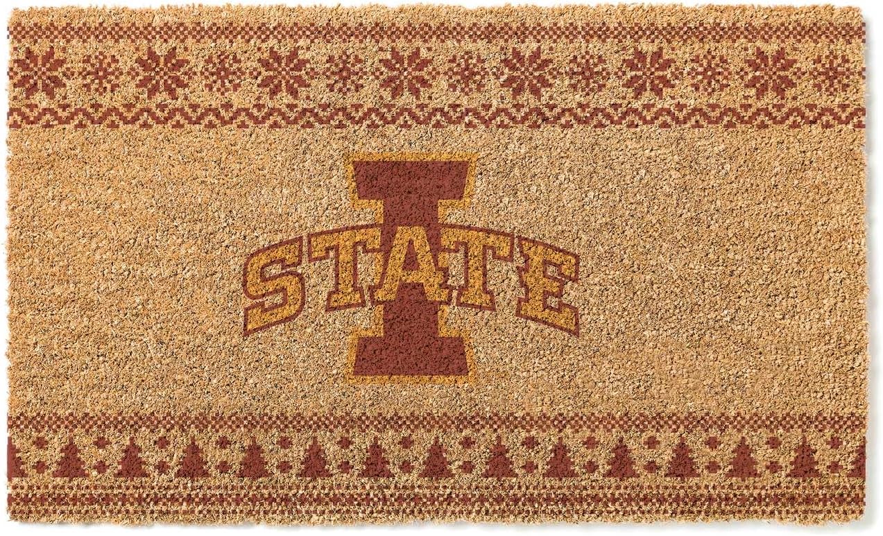 KH Sports Fan Iowa State Cyclones Holiday Coir Doormat, 18x30 Inches, Cyclones Outdoor Rug; Display Some Holiday Cheer with This Unique Iowa State Cyclones Doormat