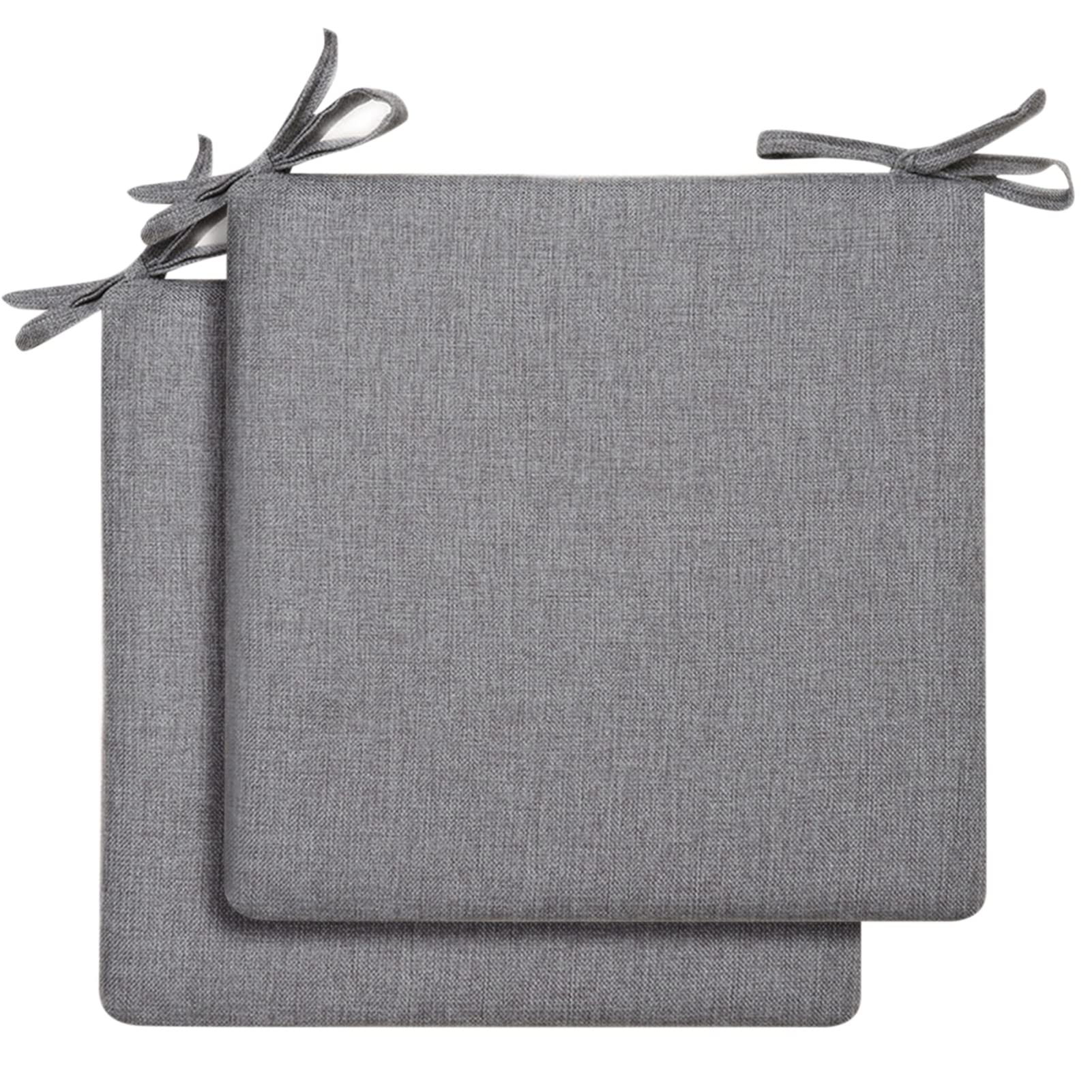 Square Chair Cushions for Dining Chairs 2 Pack, Cotton and Linen Seat Cushion with Ties Removable Chair Pads for Dining Chairs Washable Grey 40x40cm(16x16inch)
