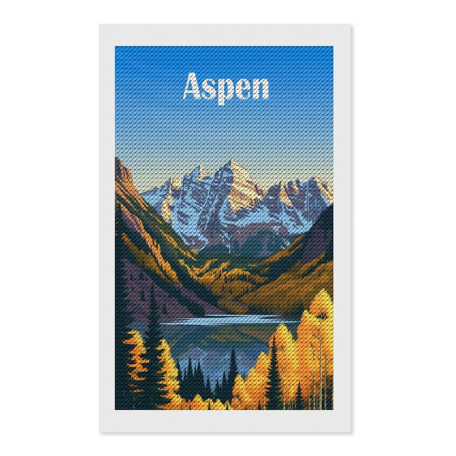 Junmoney Aspen Colorado Diamond Painting Canvas Kit 12"x20", Adhesive Canvas, Christmas Gift, Full Kit Included, Thoughtful Present