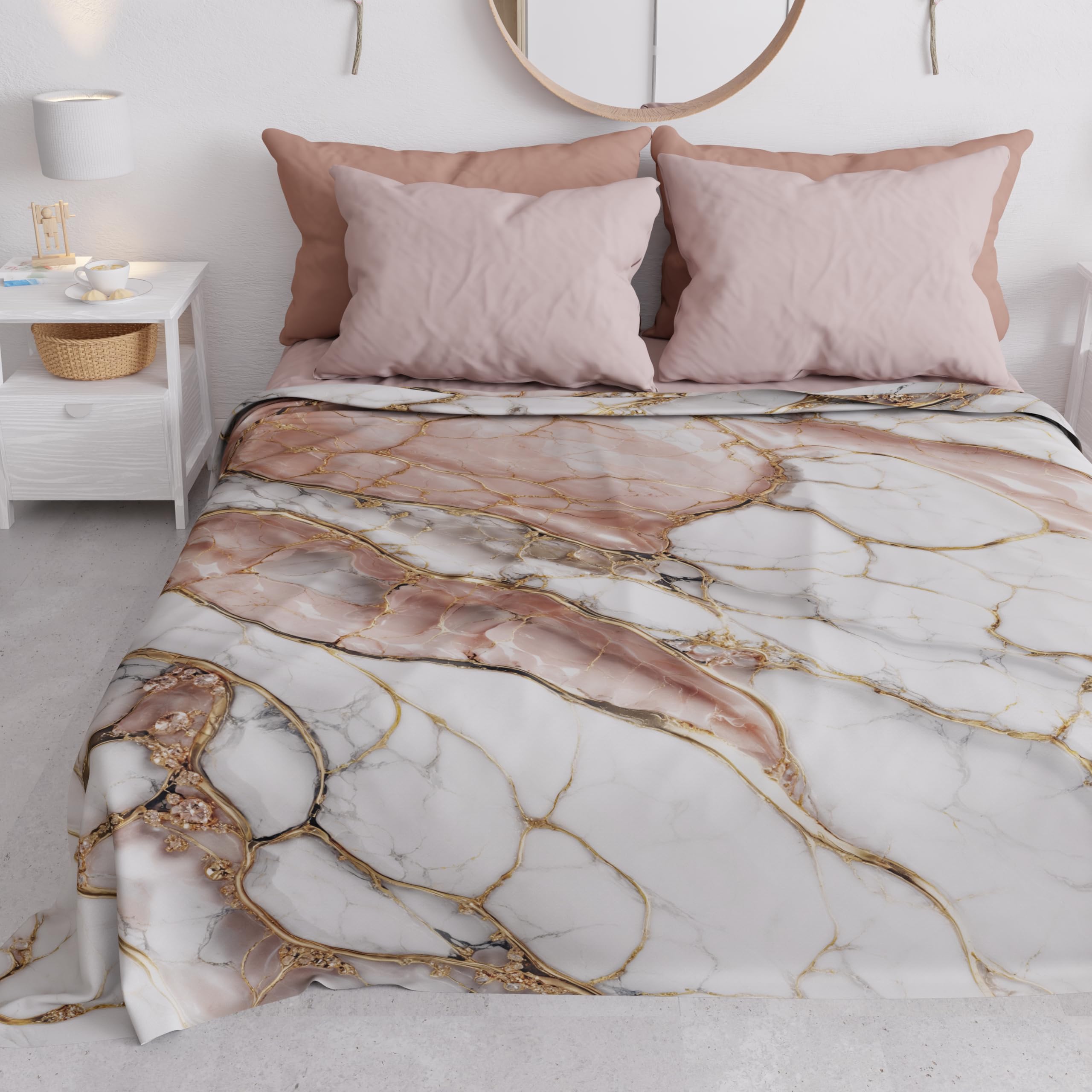 PETTI Artigiani Italiani - Single Bedspread Spring Summer Lightweight Single Bed Cover, Bed Cover, Marble Powder, 100% Made in Italy