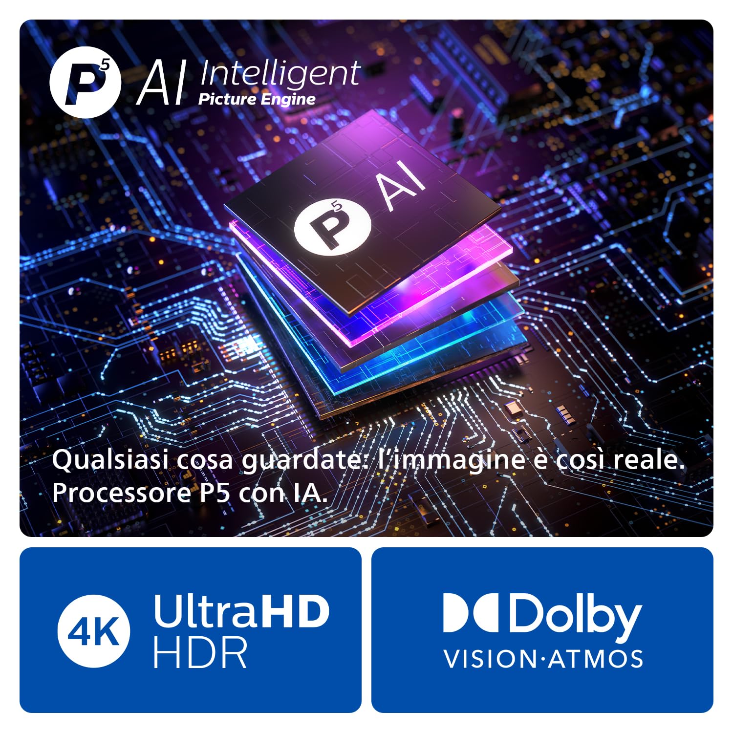 Philips Ambilight 65OLED819 4K OLED Smart TV - Display 65’’ con P5 AI Perfect Picture Ultra HD Google TV Dolby Vision e Dolby Atmos Sound, Funziona con Alexa e Google Assistant - Cornice in metallo