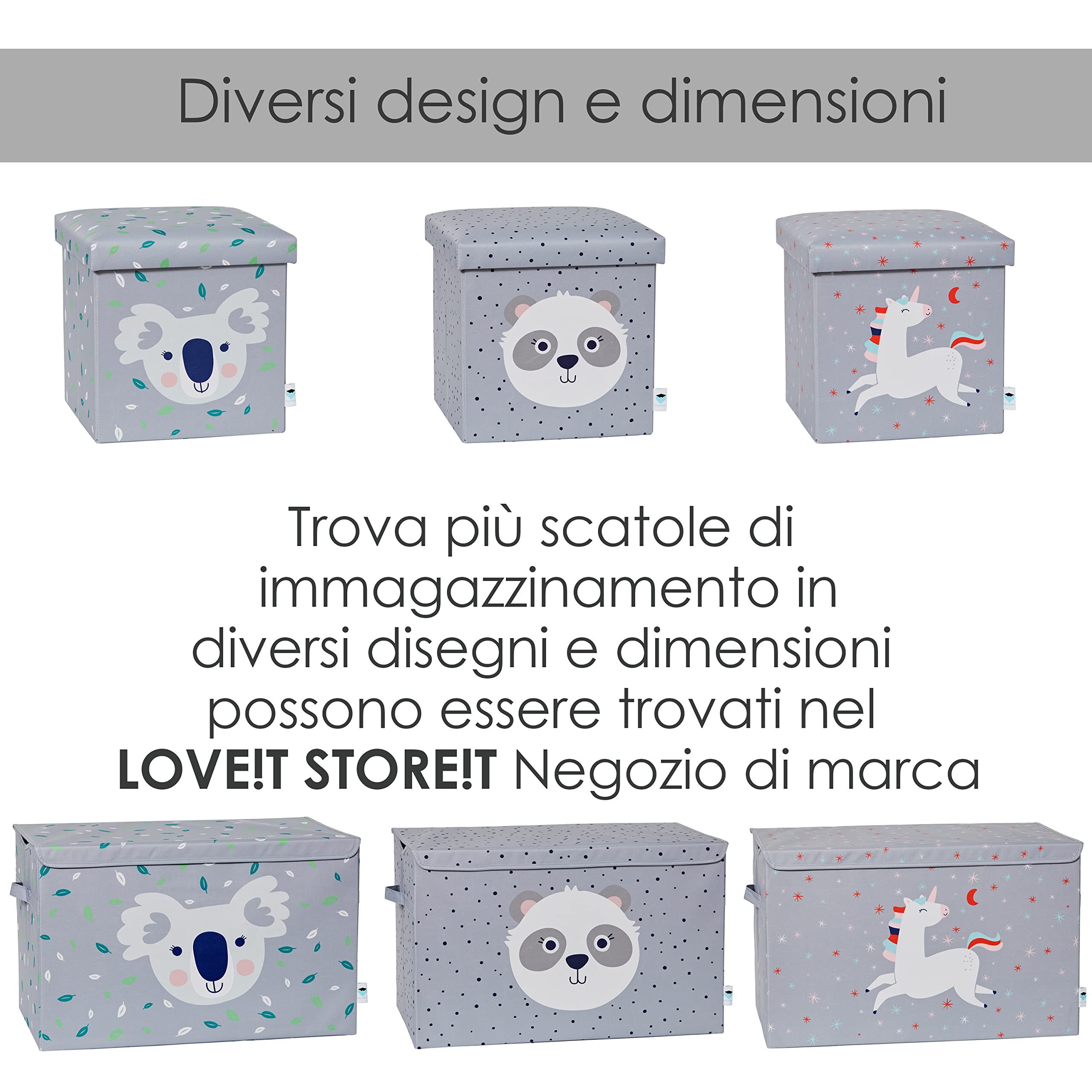 LOVE IT STORE IT Pudełko do przechowywania z pokrywką, duże, z materiału, wzmocnione drewnem, wytrzymałe i stabilne, szare z koalią, 62 x 38 x 39 cm