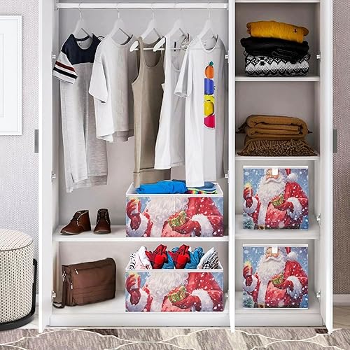 Miniatura 5 de Santa Winter Merry Christmas Cube Storage Bin Fabric Storage Cubes Large Storage Baskets for Shelves Collapsible Cube Organizer Bins for Shelves
