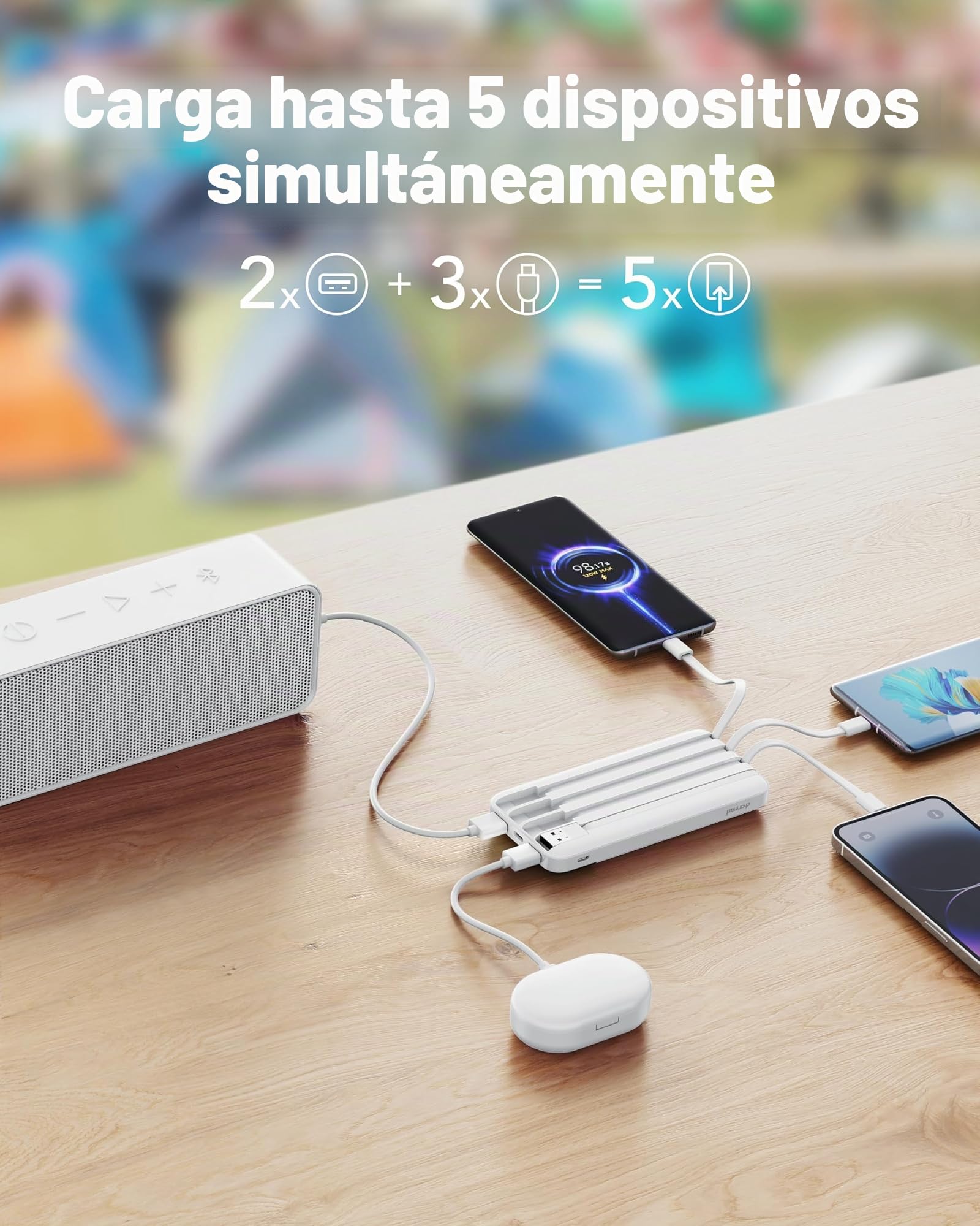 Charmast Banco de energía con Cables Integrados, Carga rápida de 20000 mAh, 22,5 W, PD QC, Cargador portátil USB C Compatible con iPhone 17/16/15/14, iPad, teléfonos Android (Blanco)