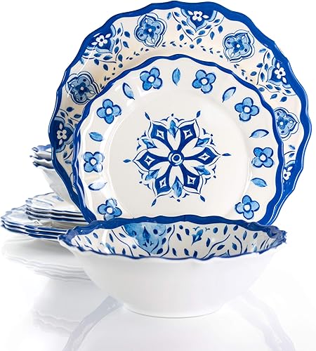 Vista 42 de Elama Vajilla ligera, 12 piezas, azul y marrón