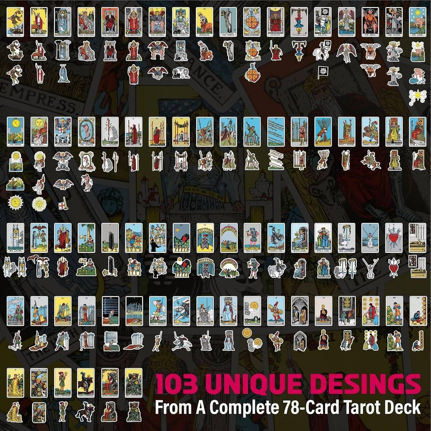 103 PCS Tarot Stickers for Journaling, Based on The Rider Waite Smith Tarot Cards Characters & Symbols, Astrology Occult Witchcraft Accessories Stamps Decor Gifts for Deck Beginners Learning Rider-waite image 6 of 7 B0D66MCR4H