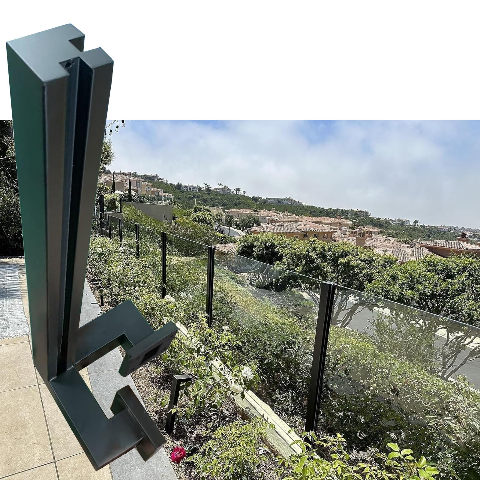 WDJBPSH Black Deck Glass Panel Fencing Railing Post, Wall Mount Balcony Railing System with Complete Installation Kit, Custom Height Guardrail Pillar(Black-Corner post,H-35in/89cm)