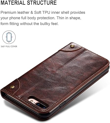 Miniatura 4 de Sinianl Funda de cuero tipo cartera con tapa de material TPU para iPhone Xs MaxXRXSX88 Plus77 Plus66 Plus, Marrón