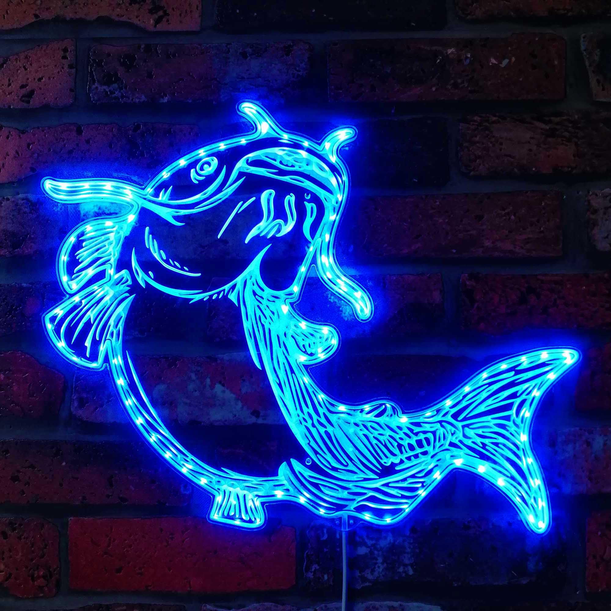ADVPRO Insegna Luminosa A LED RGB Dynamic Glam, Forma Pesce Gatto, 3D, Multicolore, Controllo App, USB