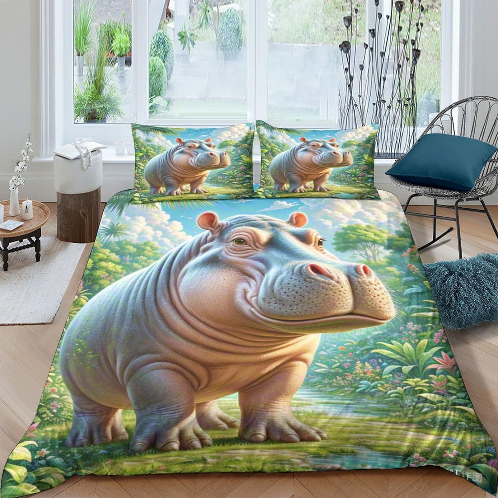 Housse de couette microfibre douce hippopotame parure de lit 220x240
