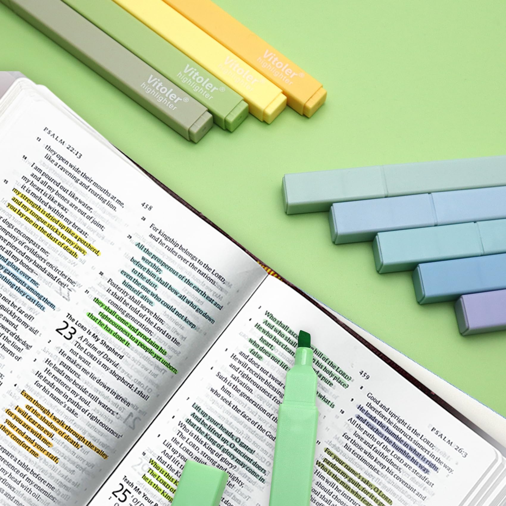 Vitoler Pastel Highlighters 8-Pack - Quick Dry, Chisel Tip, No Bleed, Aesthetic Bible Highlighters For School & Office