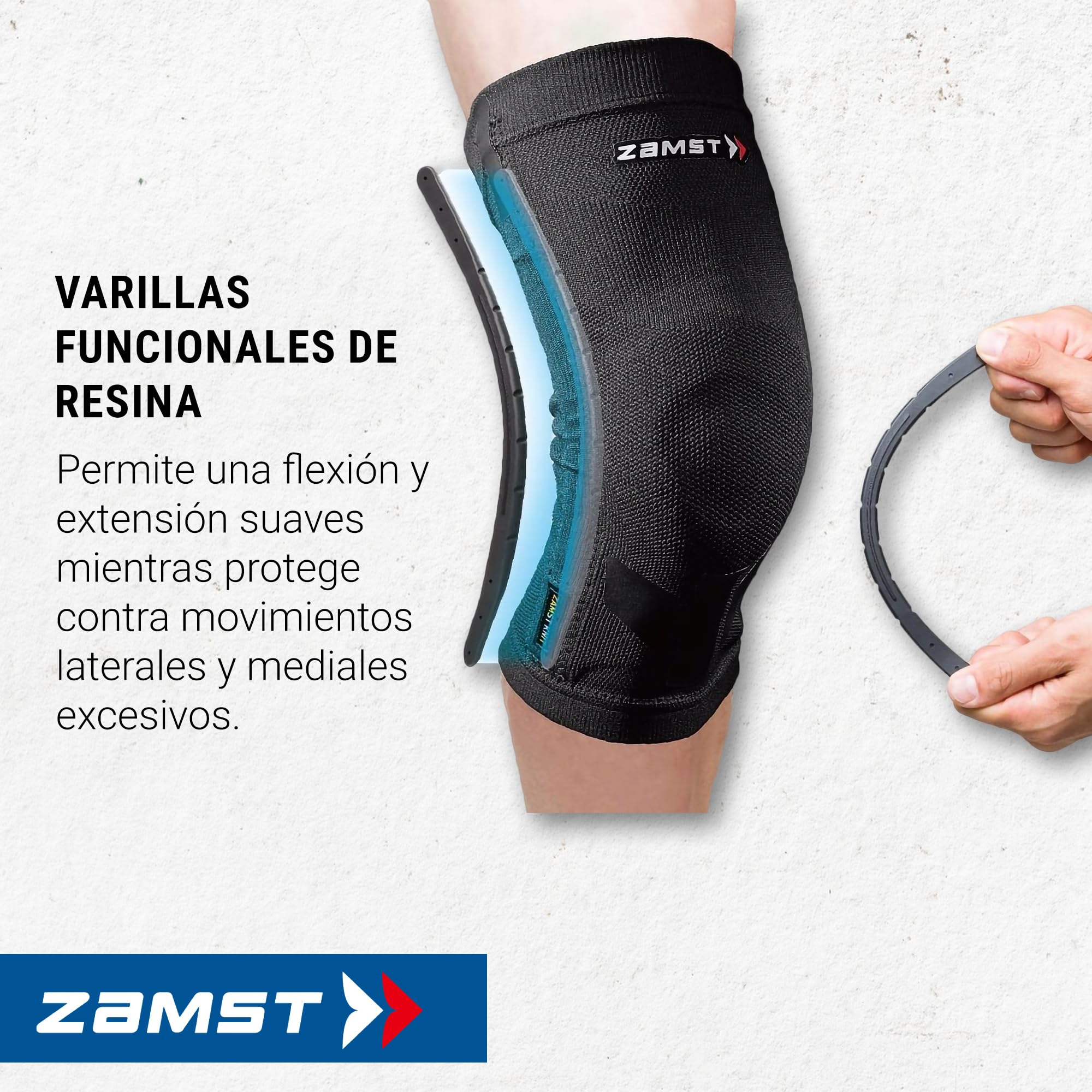 Zamst ZK-Motion Rodillera Deportiva - Rodillera de Compresión de Punto Híbrido para Hombres y Mujeres con Soportes de Resina Flexibles para Protección de Rodillas y Esguinces de LCA, LCM Y LCL - XL