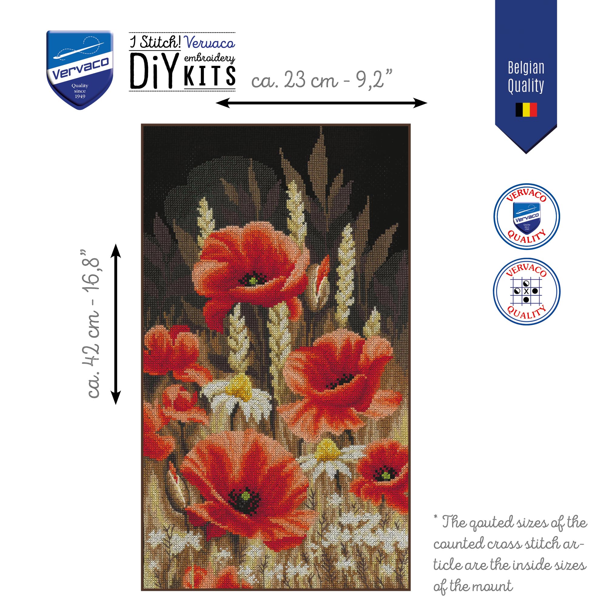 VERVACO Haft Krzyżykowy Liczony Zestaw Obraz do Haftu DZIKIE MAKI Zrób to Sam Zestaw Kreatywny dla Dorosłych 23 x 42 cm Dekoracja Ścienna DIY Cross Stitch Kit