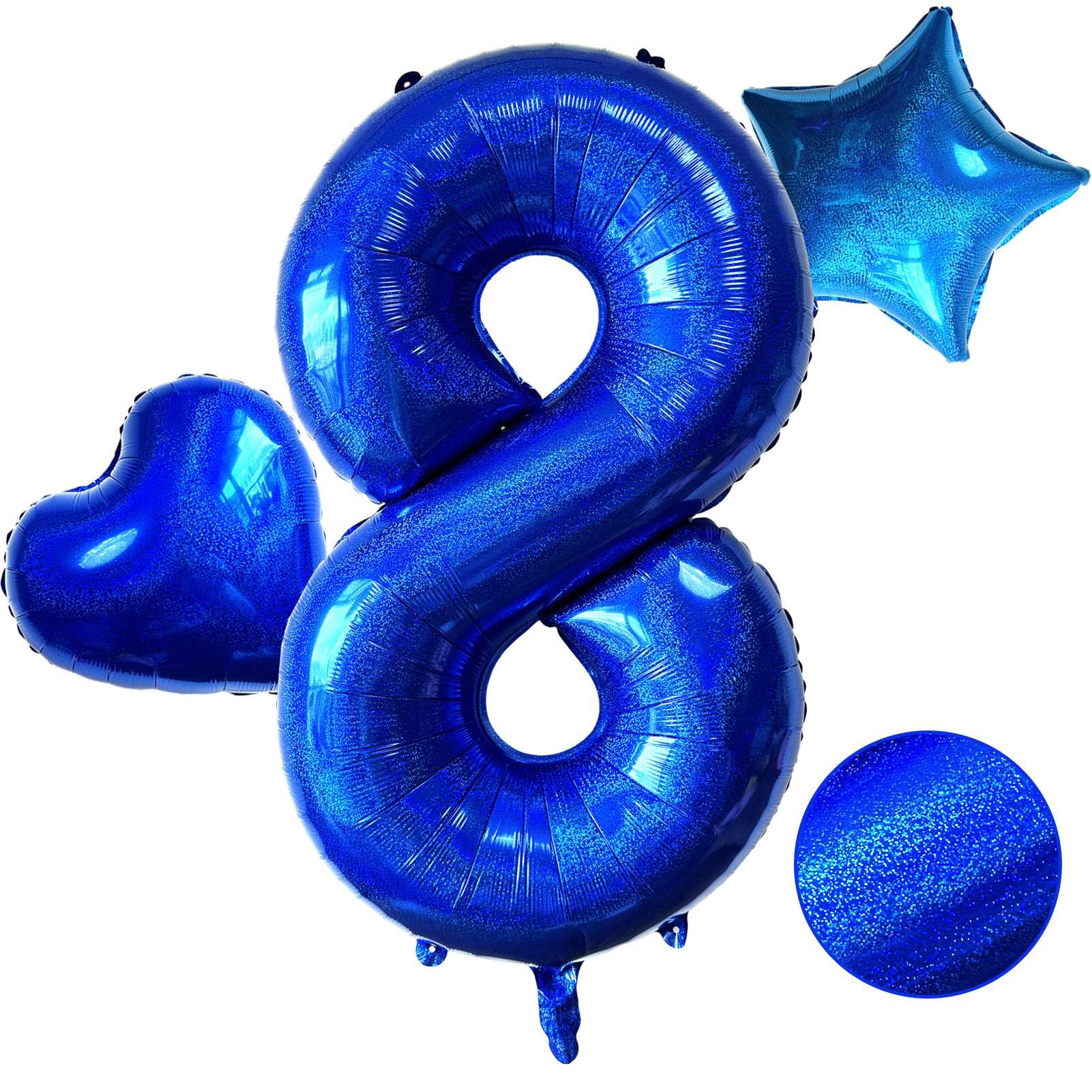 Laser Navy Blue Number 8 Balloons, 40 Inch Giant Blue Number Balloons Nylon Helium Dark Blue Number 8 Balloons for 8th Birthday Party Supplies