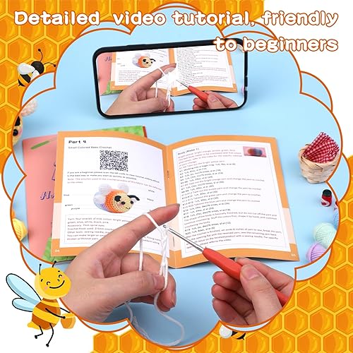 Miniatura 3 de Hssugi Kit de ganchillo para principiantes, kit de animales de ganchillo con tutoriales en video paso a paso, abeja de color, kit completo de inicio