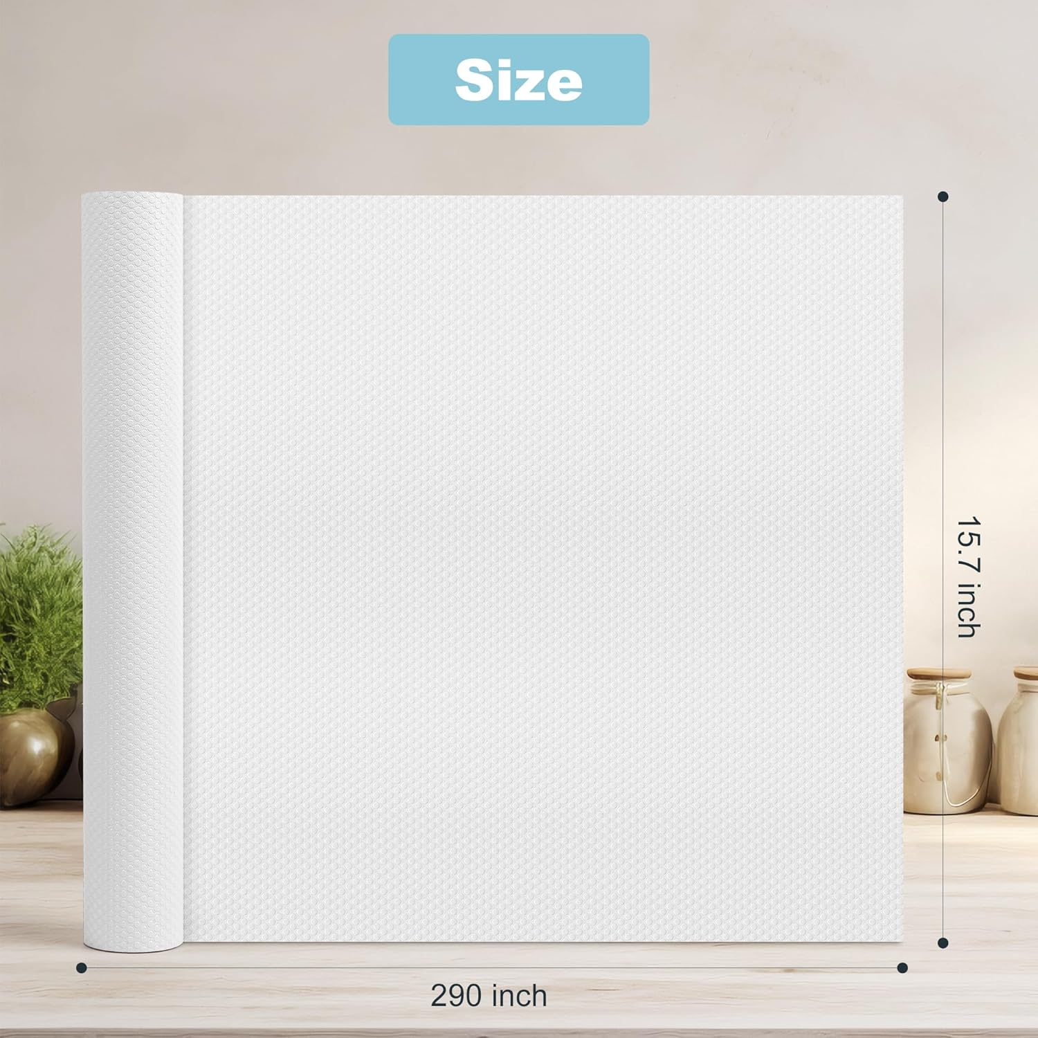 Cabinet Shelf Liner Peel and Stick: White Contact Paper Self Adhesive - 15.7" W x 290" L Non-Slip Waterproof Drawers Liners - Easy to Cut Removable Cupboard Liner for Pantry