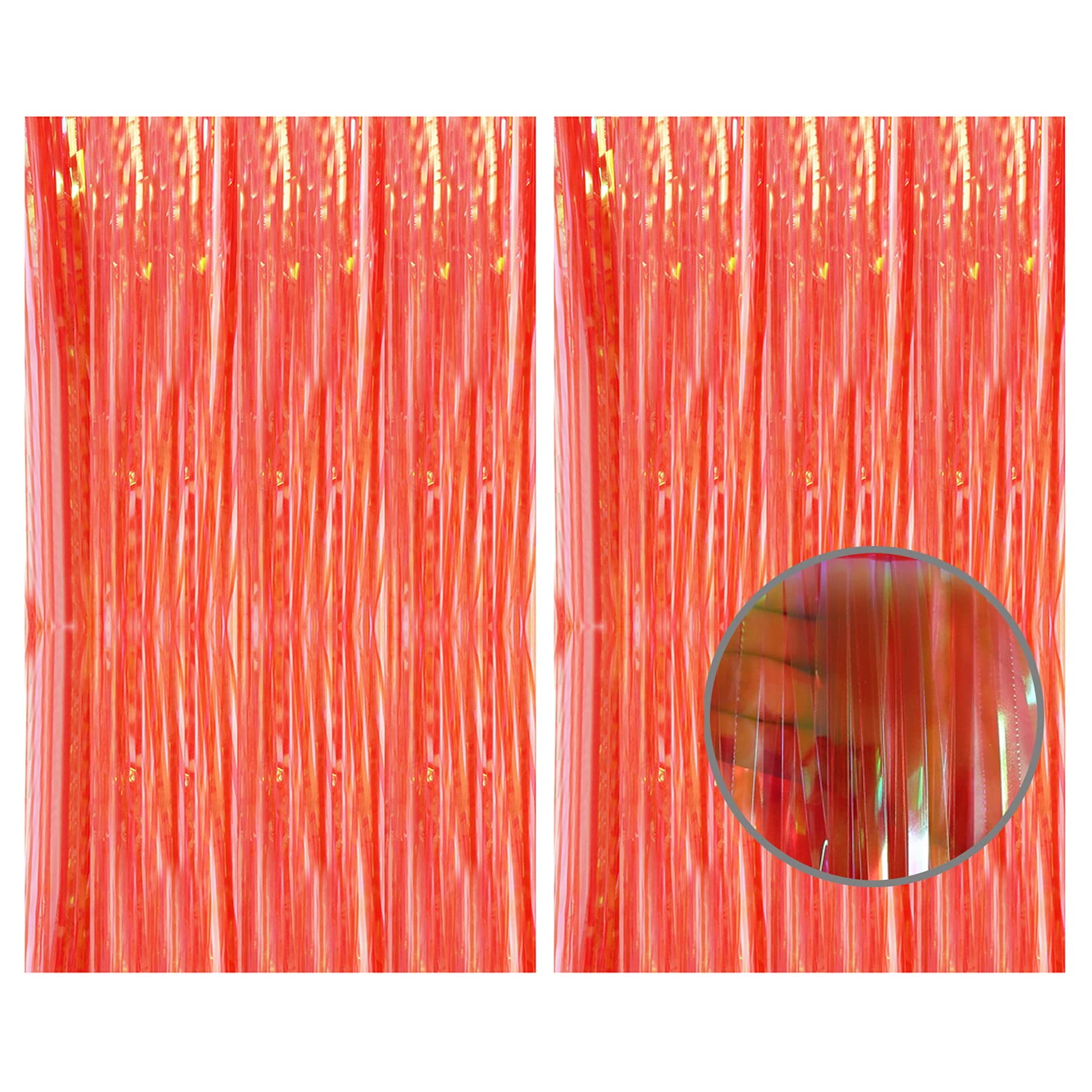 JK Home 2pcs 3.2 x 6.5ft Tinsel Foil Fringe Curtains Streamers Backdrop for Birthday Graduation Wedding Engagement Bridal Shower Bachelorette Holiday Party Decorations Candy Orange Red