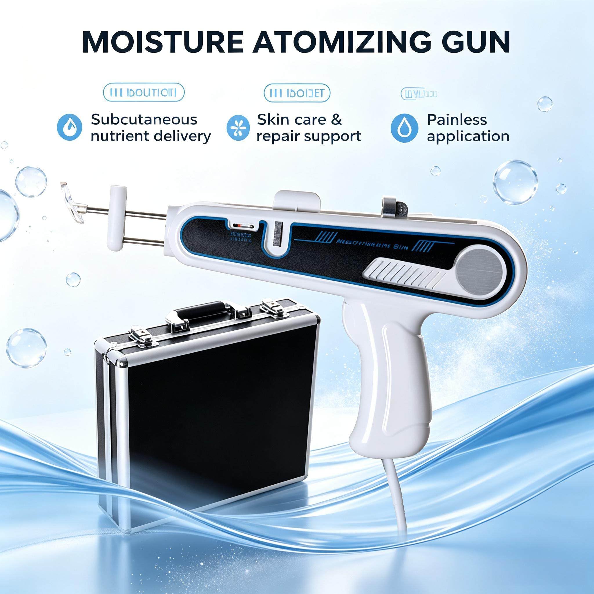 Appareil de Soin de la Peau à l'eau, Pistolet méso Portable | Appareil d'injection faciale portable pour une hydratation profonde ; utilisation facile pour les soins quotidiens à domicile