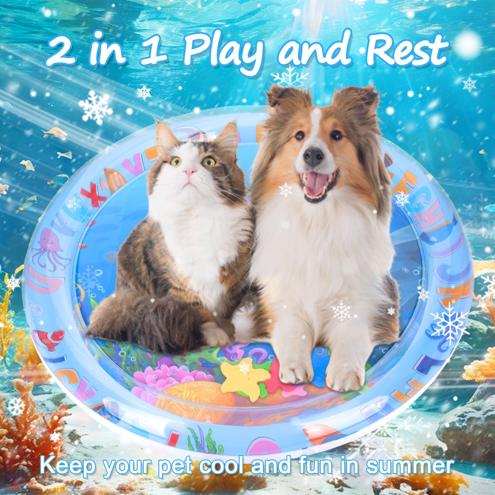 Katzen-Wassermatte Upgrade 2025 - Kratzfeste Wasserspielmatte Mit Fisch Design 65cm