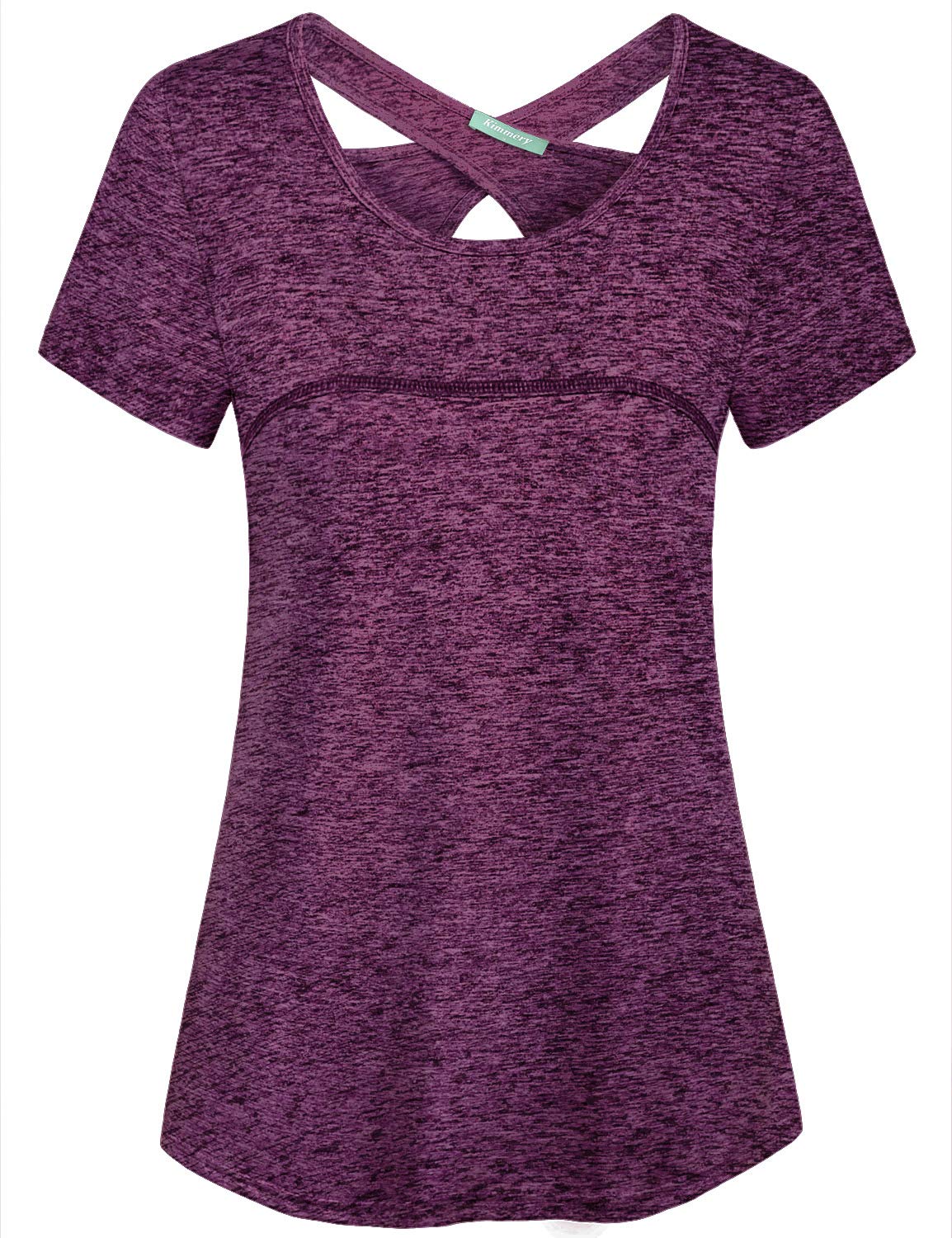 KimmeryWoman Short Sleeve Round Neck Criss Cross Back Yoga Shirt