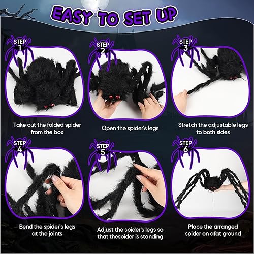 6.6Ft Halloween Decoration Light-Up Spider - 50 LEDs Giant Halloween Spider Decoration with Remote Control Red Lighted Eyes for Yard Party House Décor Outdoor Indoor (Purple, 6.6 FT)(Purple,6.6 FT)