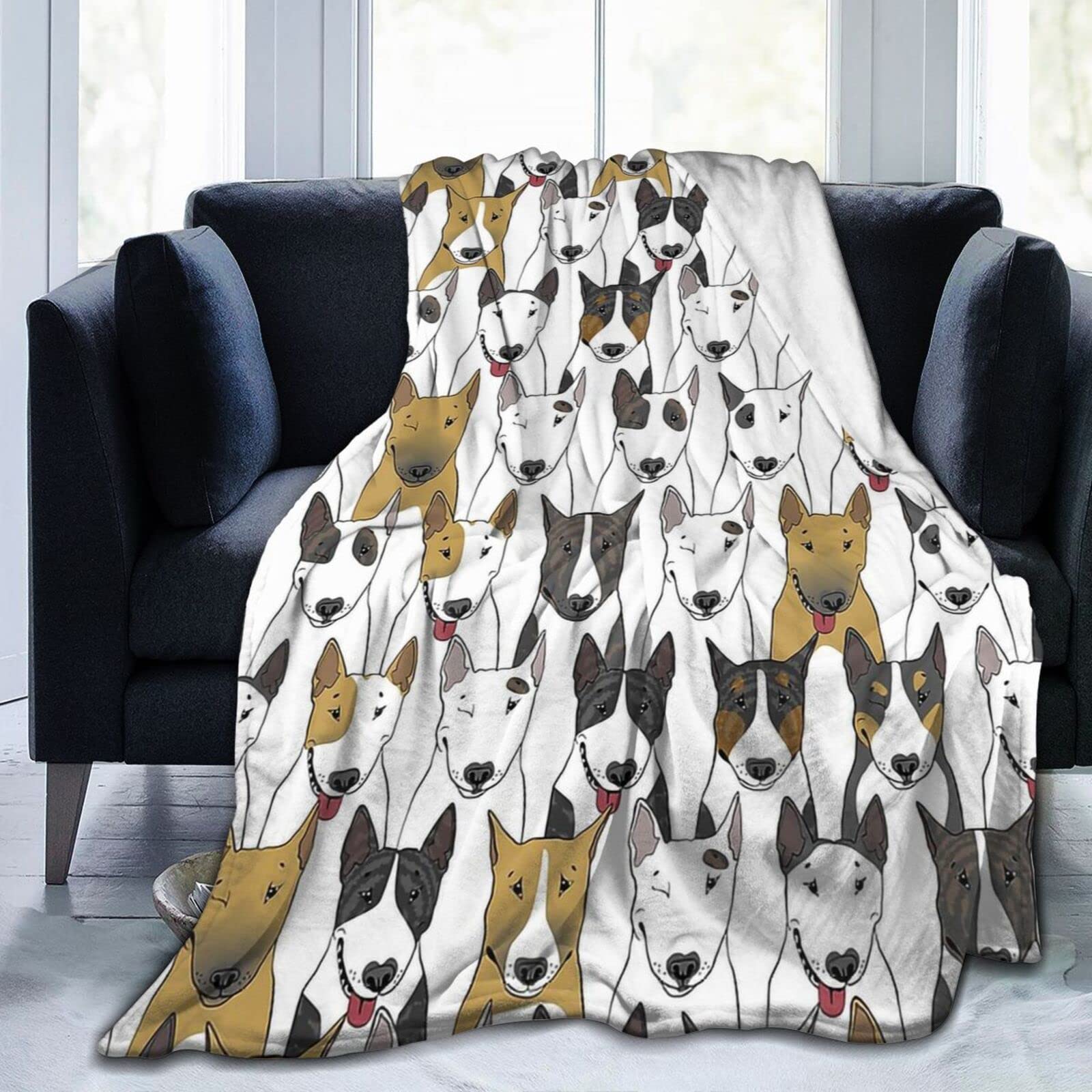 ShiHaiYunBai Funny Dogs Bull Terrier Sofa BlanketCozy Flannel Bed Blanket Unisex Soft Comfortable Children Bed Blanket 80Inchx60Inch