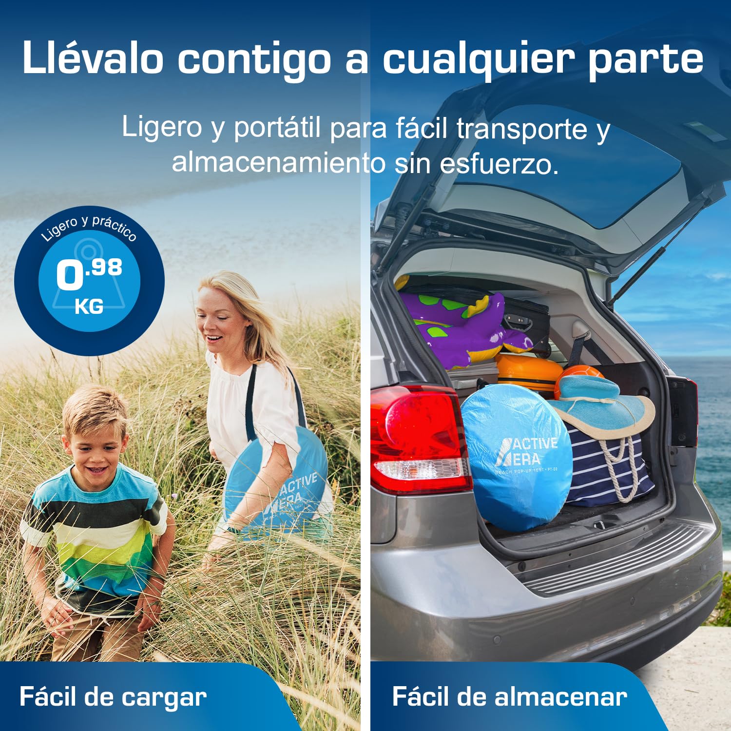 Active Era Tienda de Playa Carpa Plegable 2 Personas FPS 50+ Protección Solar UV - Incluye Bolsa de Viaje & Piquetas para Tienda - Tienda Playa Bebe