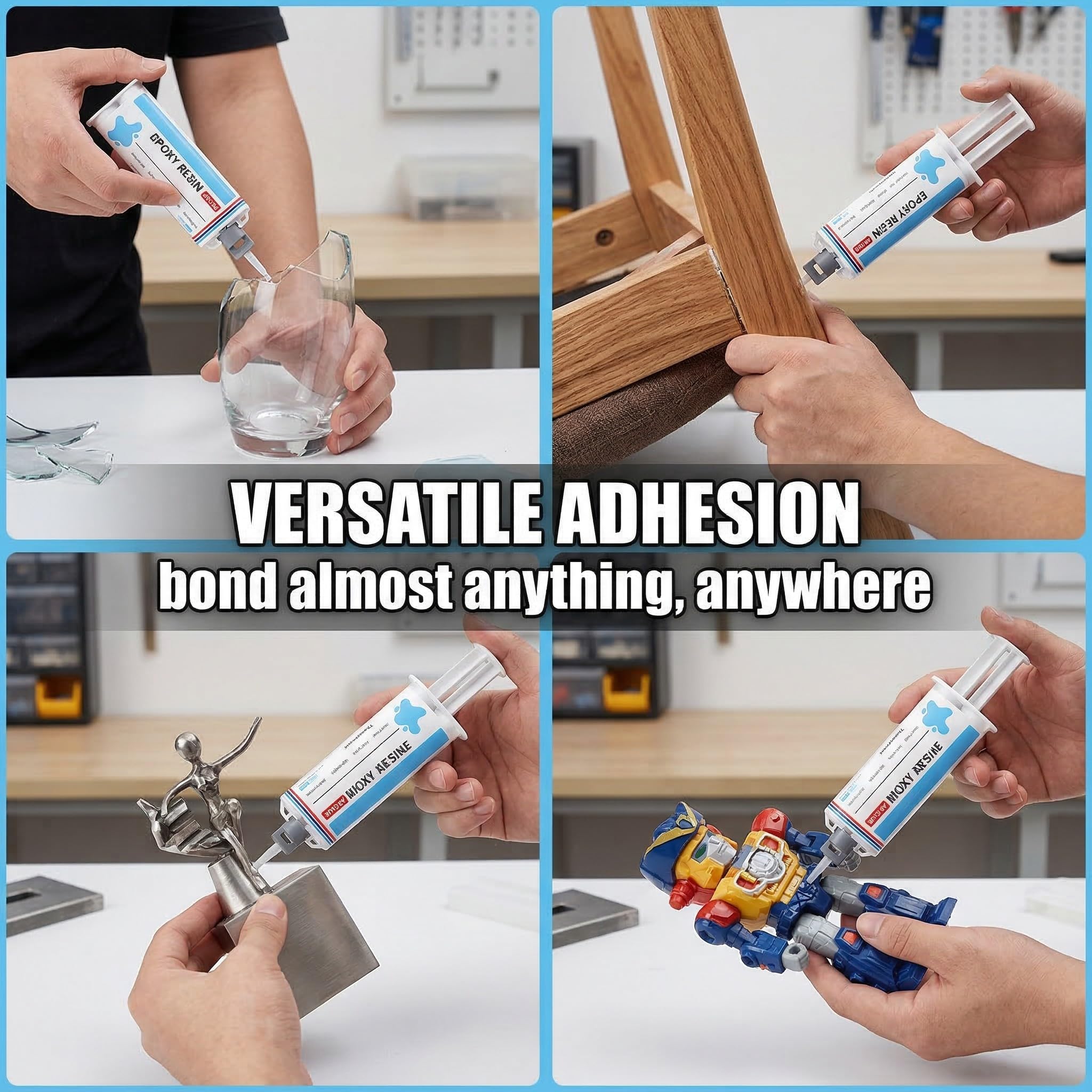 Colla Epossidica Bicomponente Trasparente, Resina Epossidica Per Riparazioni Fai Da Te, Adesivo Universale Forte Per Legno Metallo Vetro Plastica, Per Interni Ed Esterni