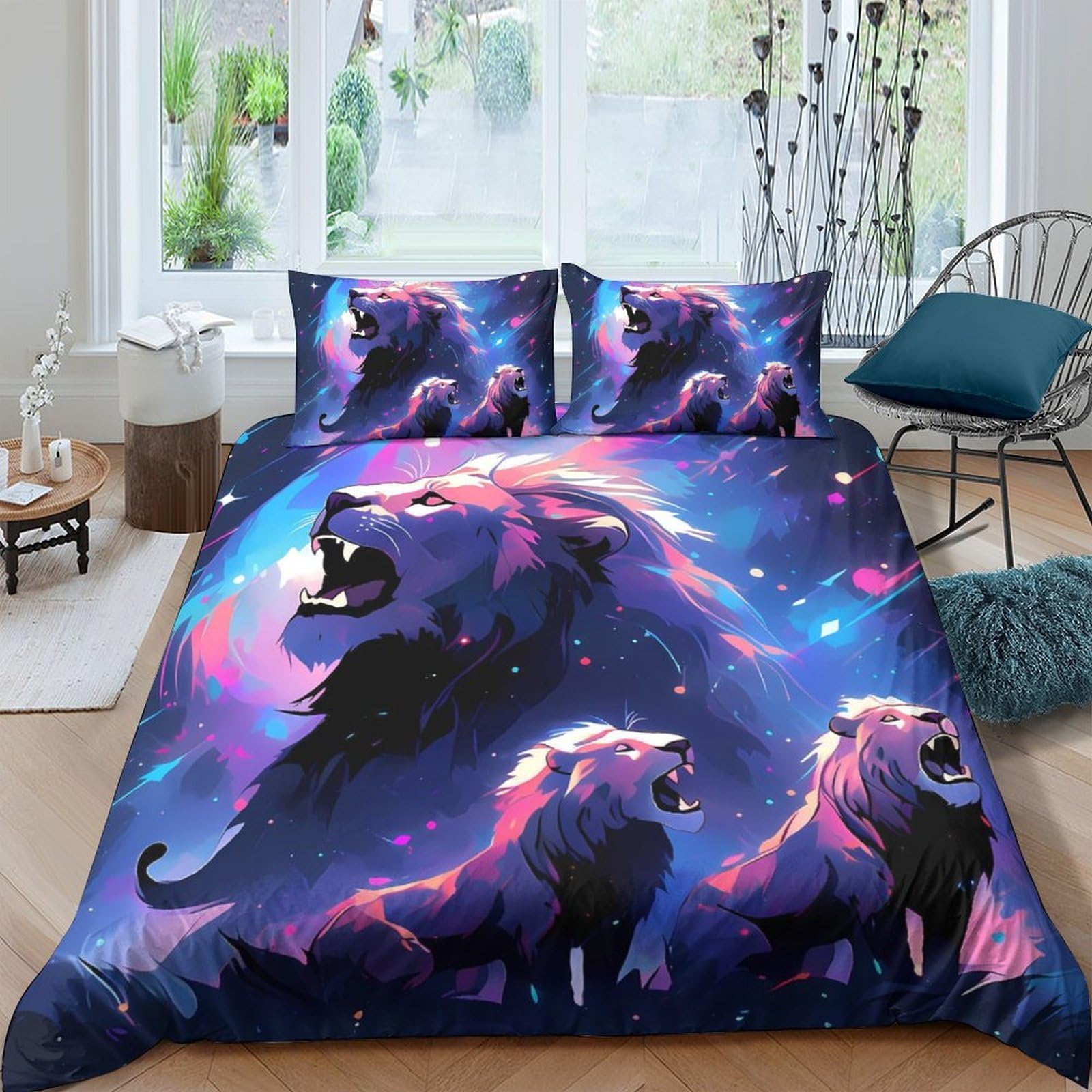 Ctjqhvkz Style-5 3D Printed Galaxy Lion Fitted Sheet Microfiber Soft Breathable Nebula Mattress Cover For Bedroom Dorm Decor Single（135X200cm）