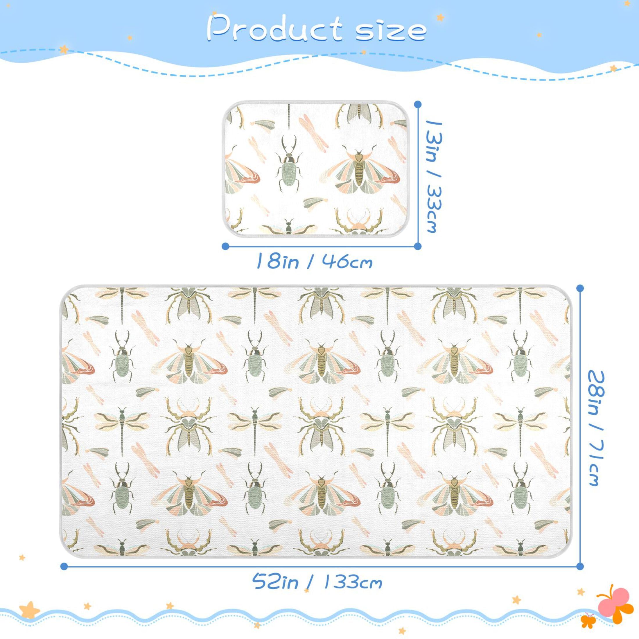 Takiito Insects Baby Cooling Mattress Pad, Soft & Breathable Cooling Mat Keep Baby Cool in Summer 28x52 in, Nursery Essential