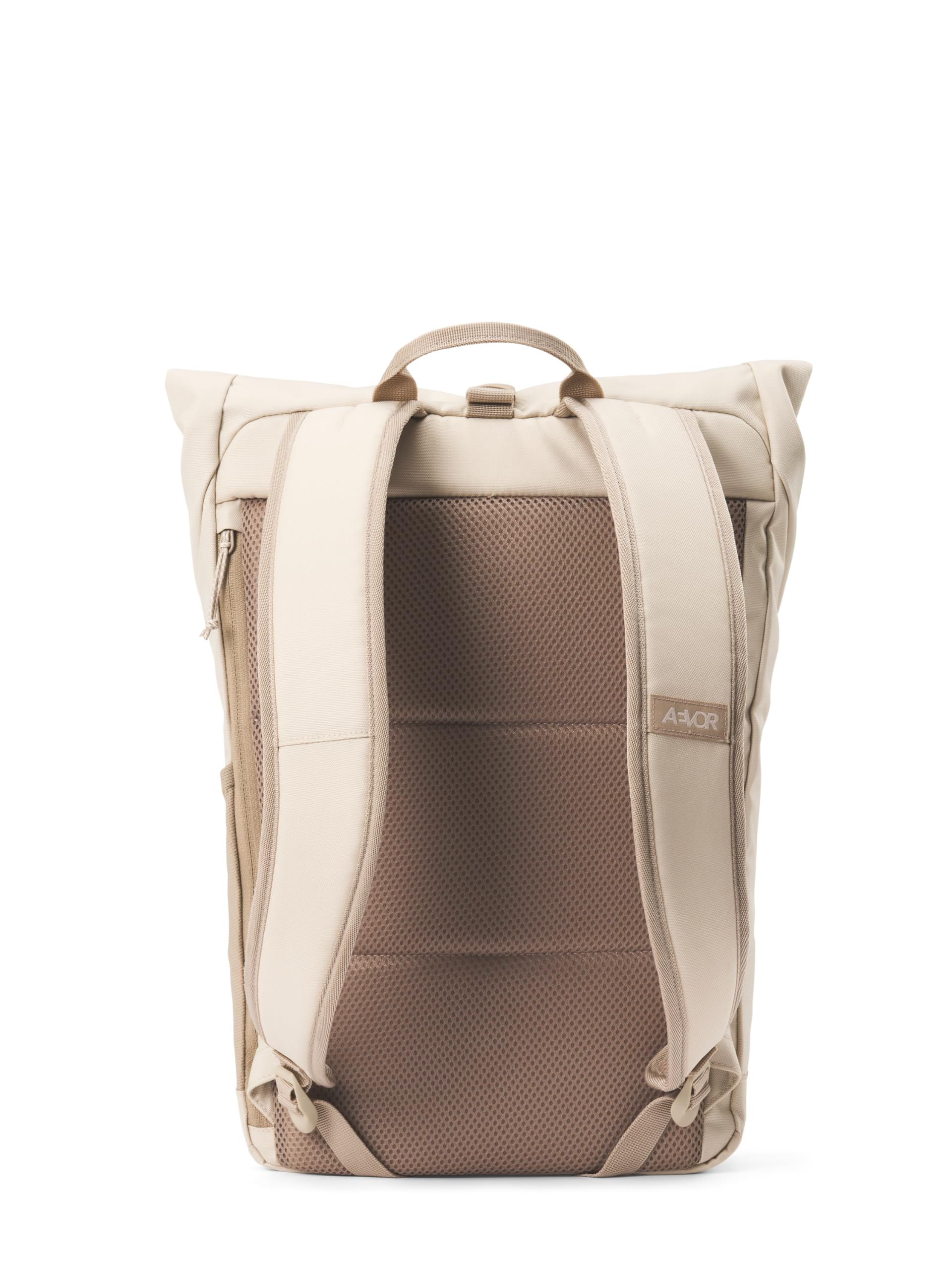 AEVOR Rolltop Small, Kleiner Rucksack für Damen und Herren, 22-25L Volumen, 14" Laptopfach, Frontfach, ergonomisch gepolstert, leicht, Alltag, Beruf, Schule, Tagesrucksack, Beige