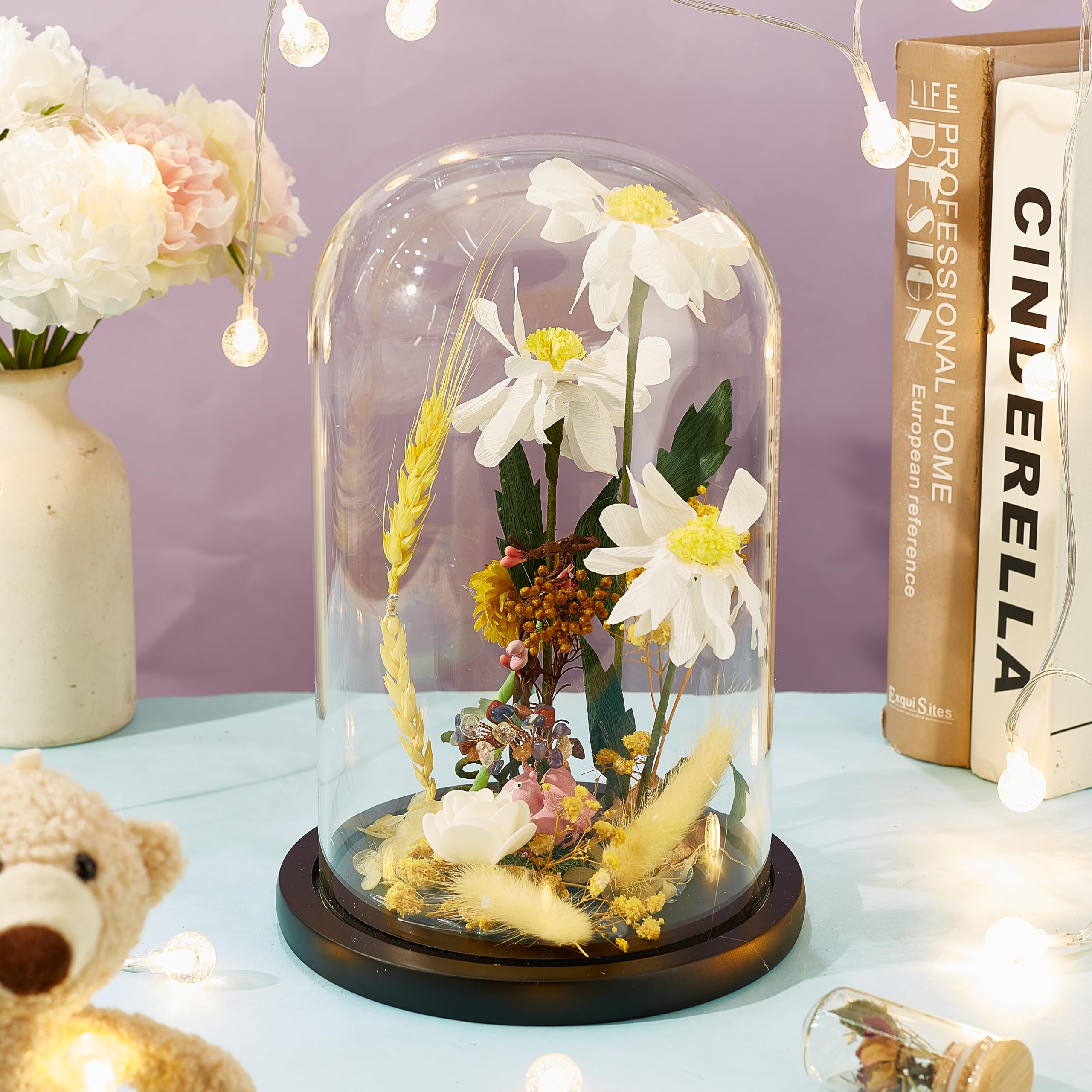 NBEADS Cupola di la Cloche con Display in Vetro, con Cupola in Vetro Trasparente con Base in Legno Nero per Decorazioni Centrotavola da Tavolo per Ufficio e Casa da Collezione, 15x25.5cm