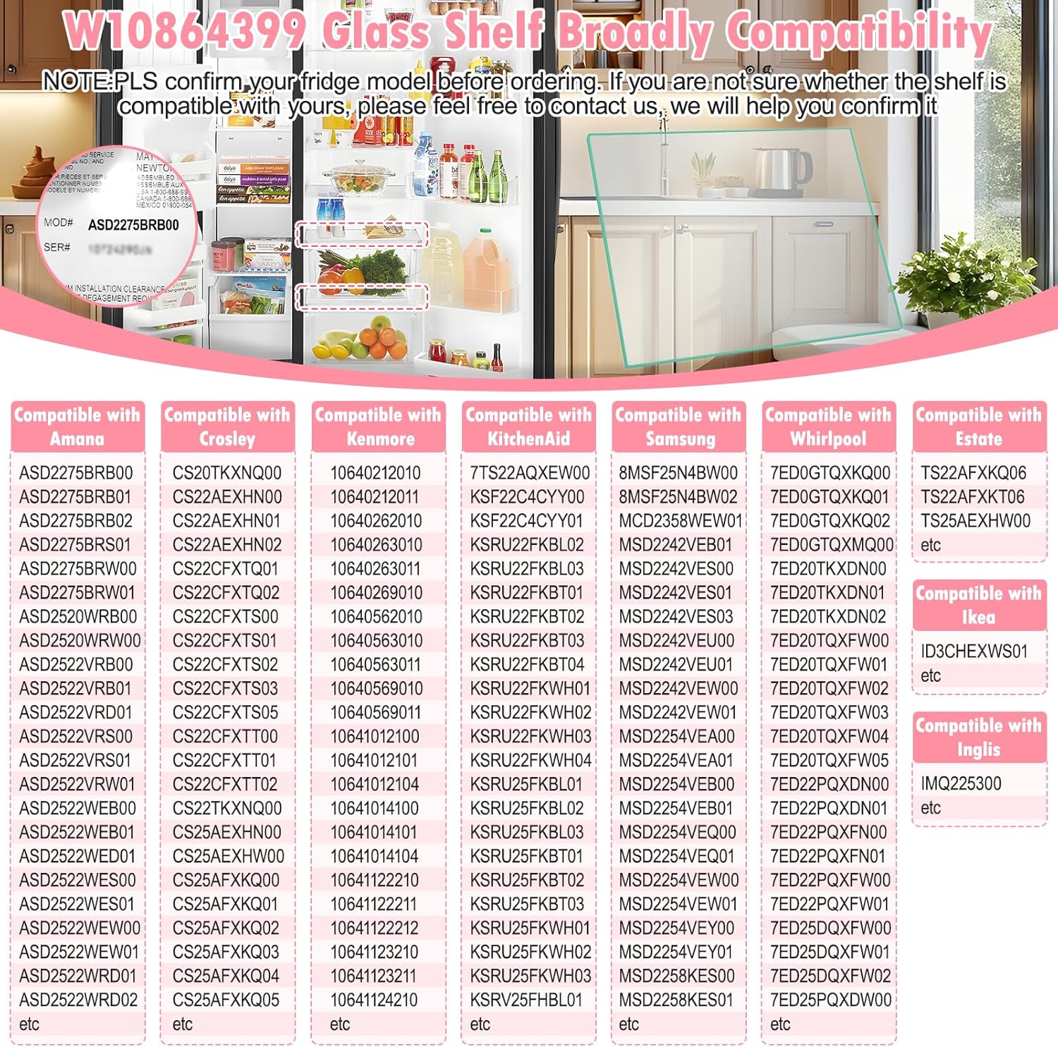 LXun Upgrad W10864399 Refrigerator Glass Shelf Compatible with Amana Kenmore Whirlpool Refrigerator Glass Shelf Insert Crisper Shelf, Replaces AP6004077 2174150 2216108 2173405 2174441 2179259 2174149