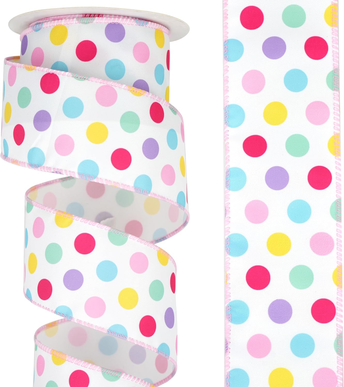 Amazon.com: DINDOSAL Pastel Wired Ribbon Pastel Rainbow Polka Dot Wire ...